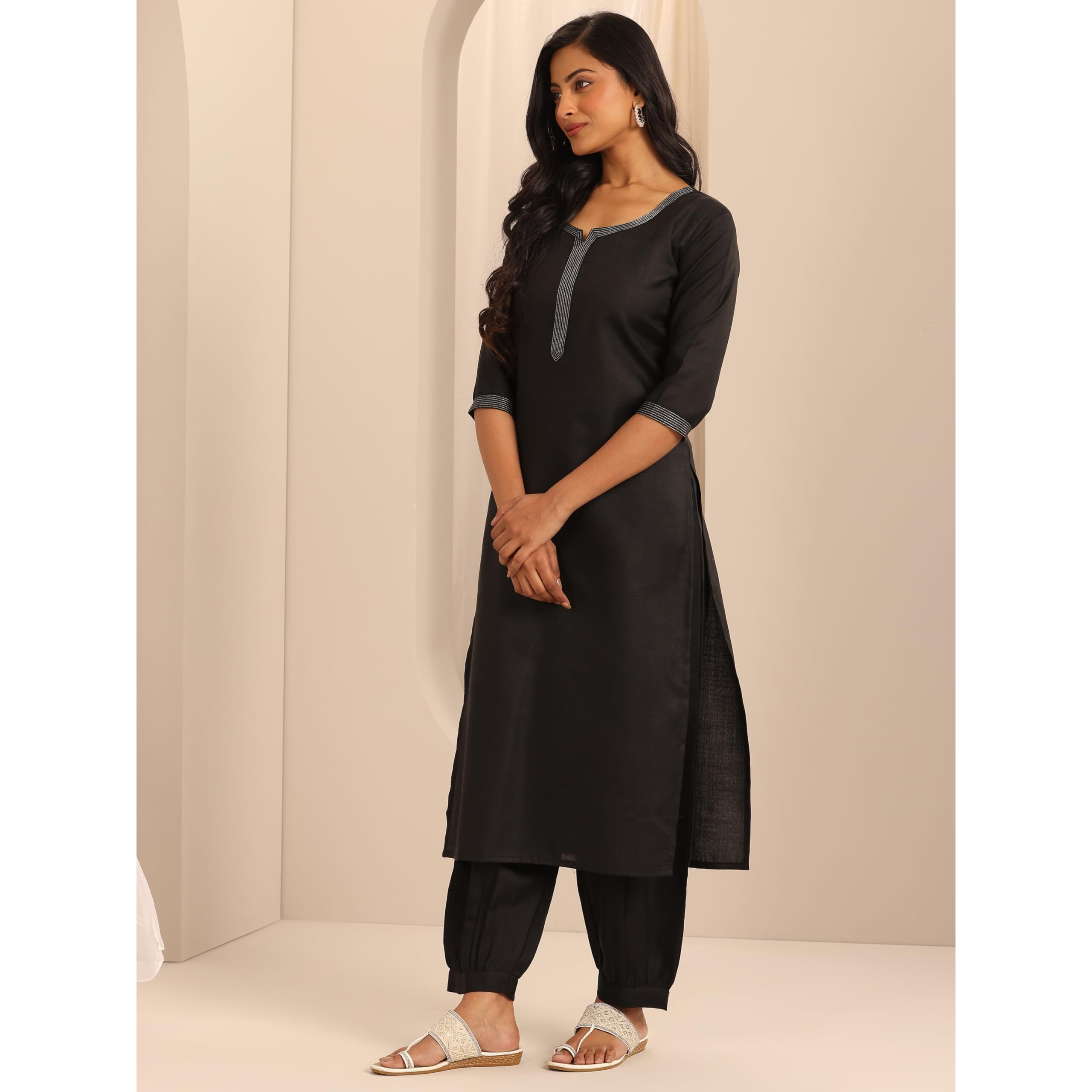 Libas Women's Silk Blend Solid Kurta Set (39056_Black