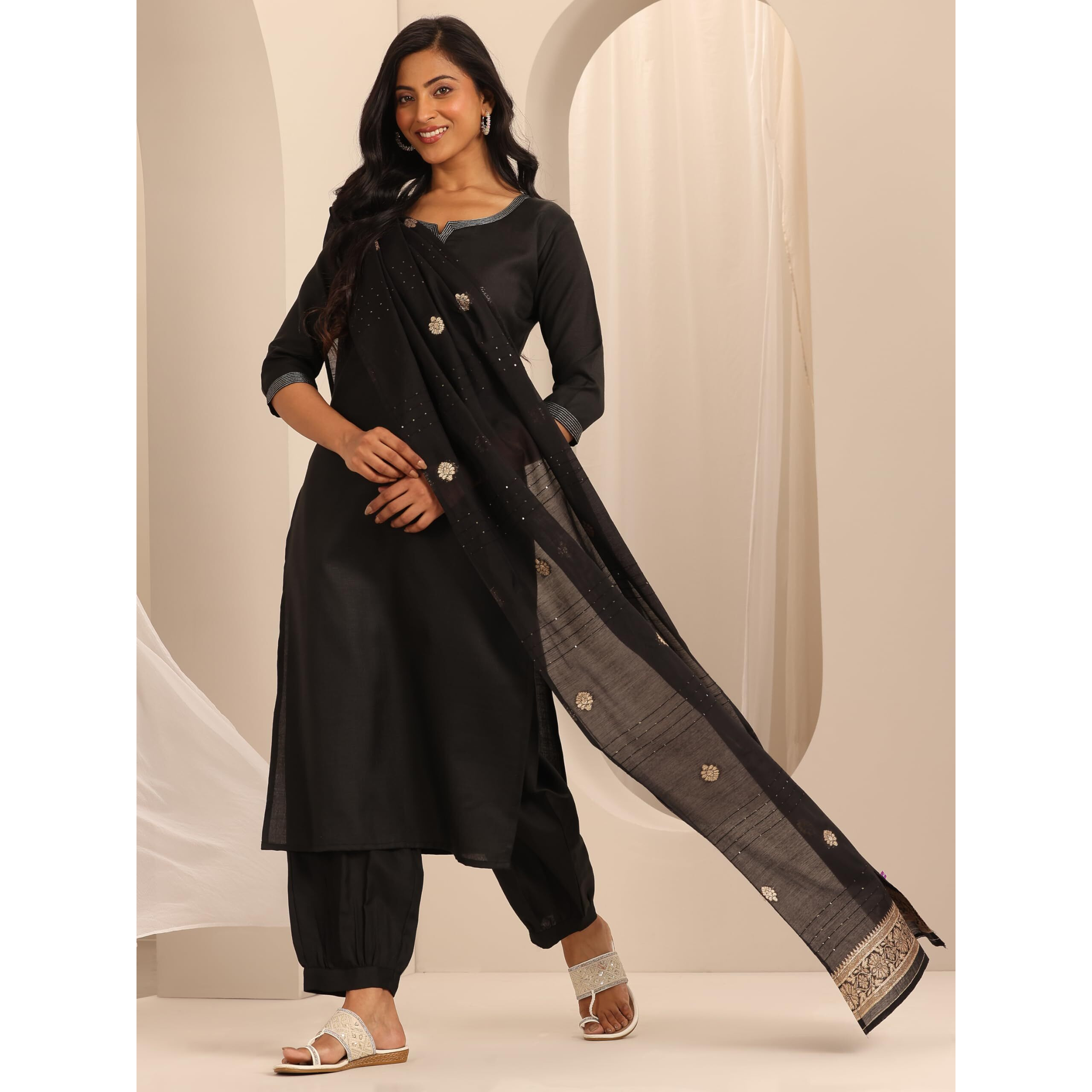Libas Women's Silk Blend Solid Kurta Set (39056_Black