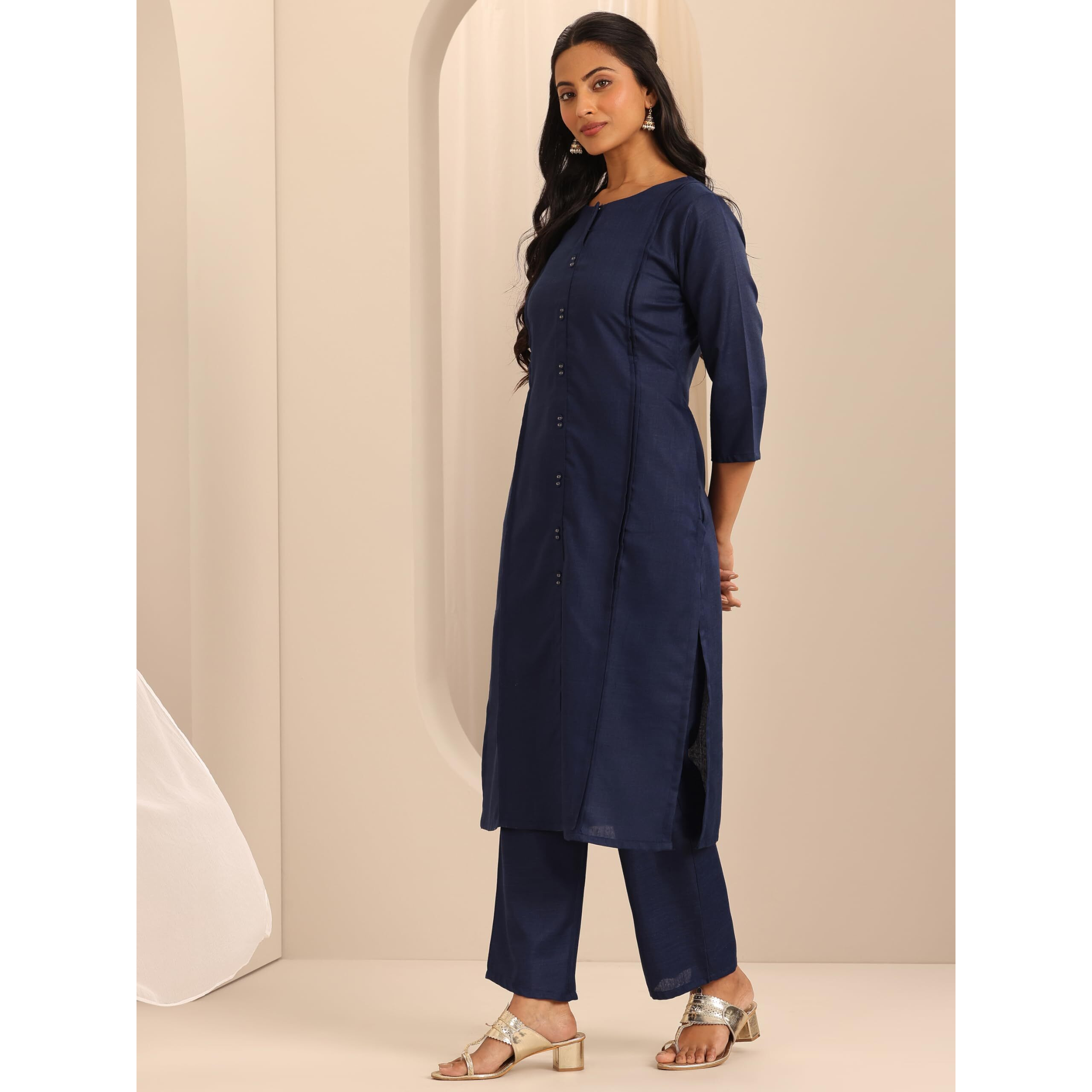 Libas Womens Woven Design Cotton Blend Straight Kurta With Trousers And Dupatta