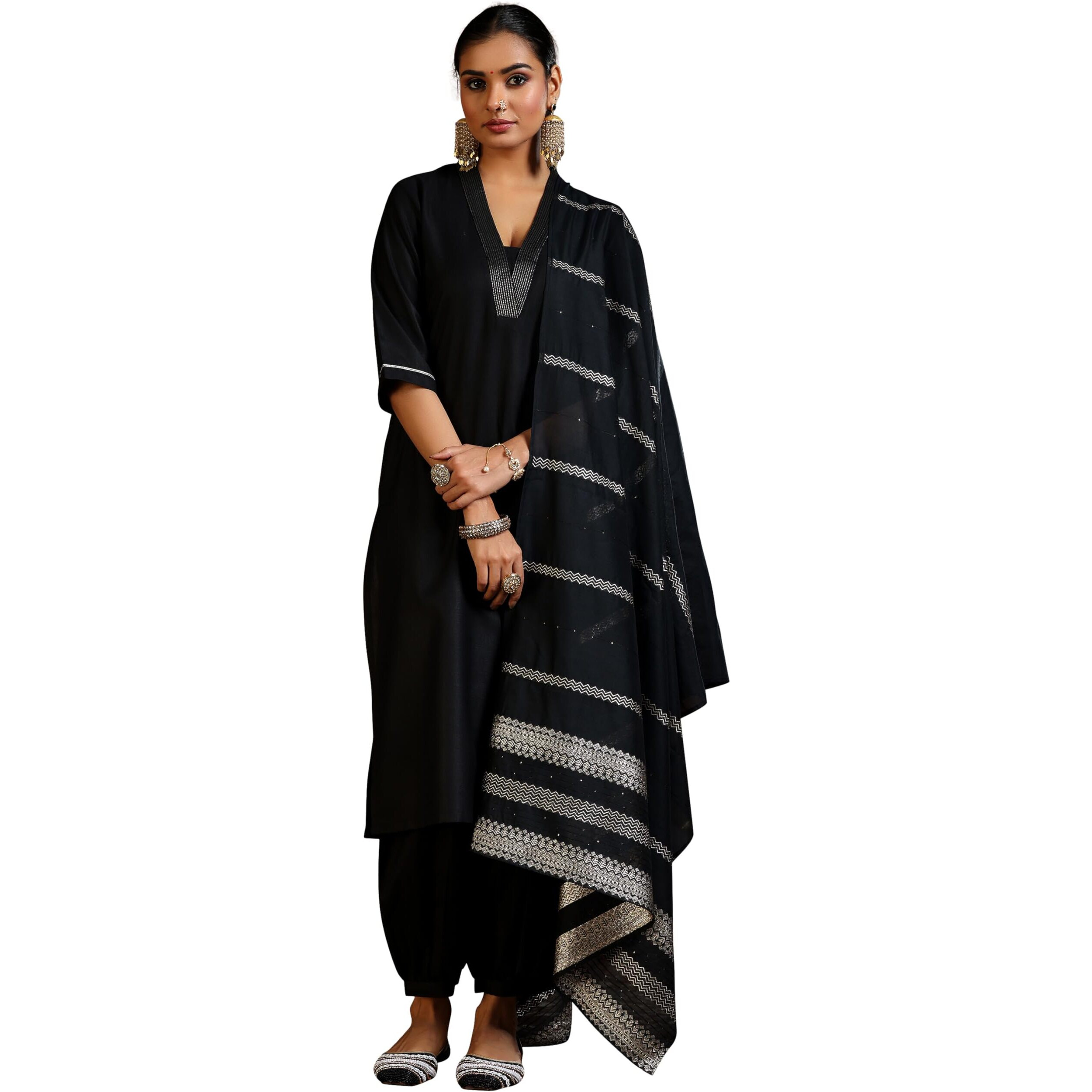 Libas Women's Silk Blend Kurta Set (39059_Black