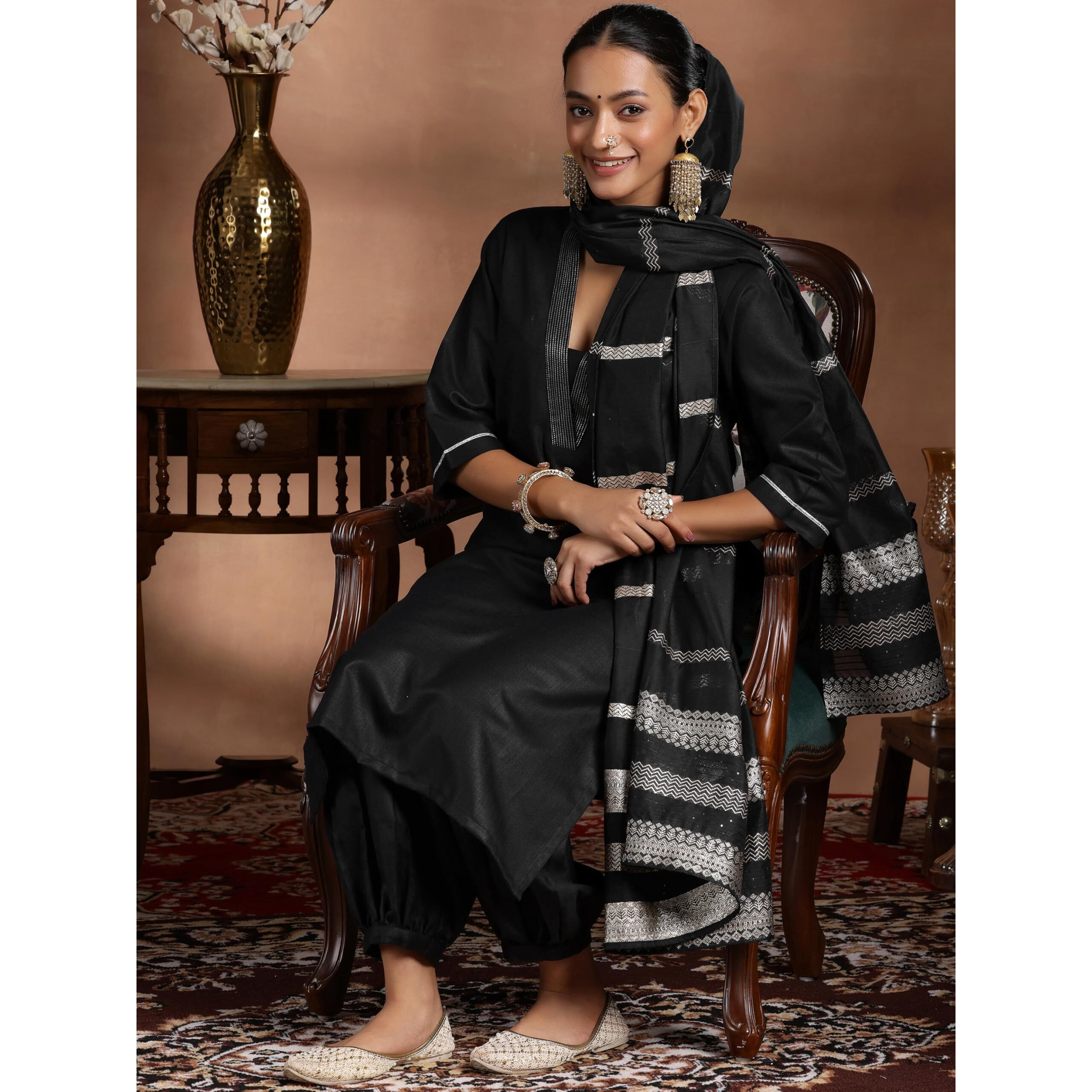 Libas Women's Silk Blend Kurta Set (39059_Black