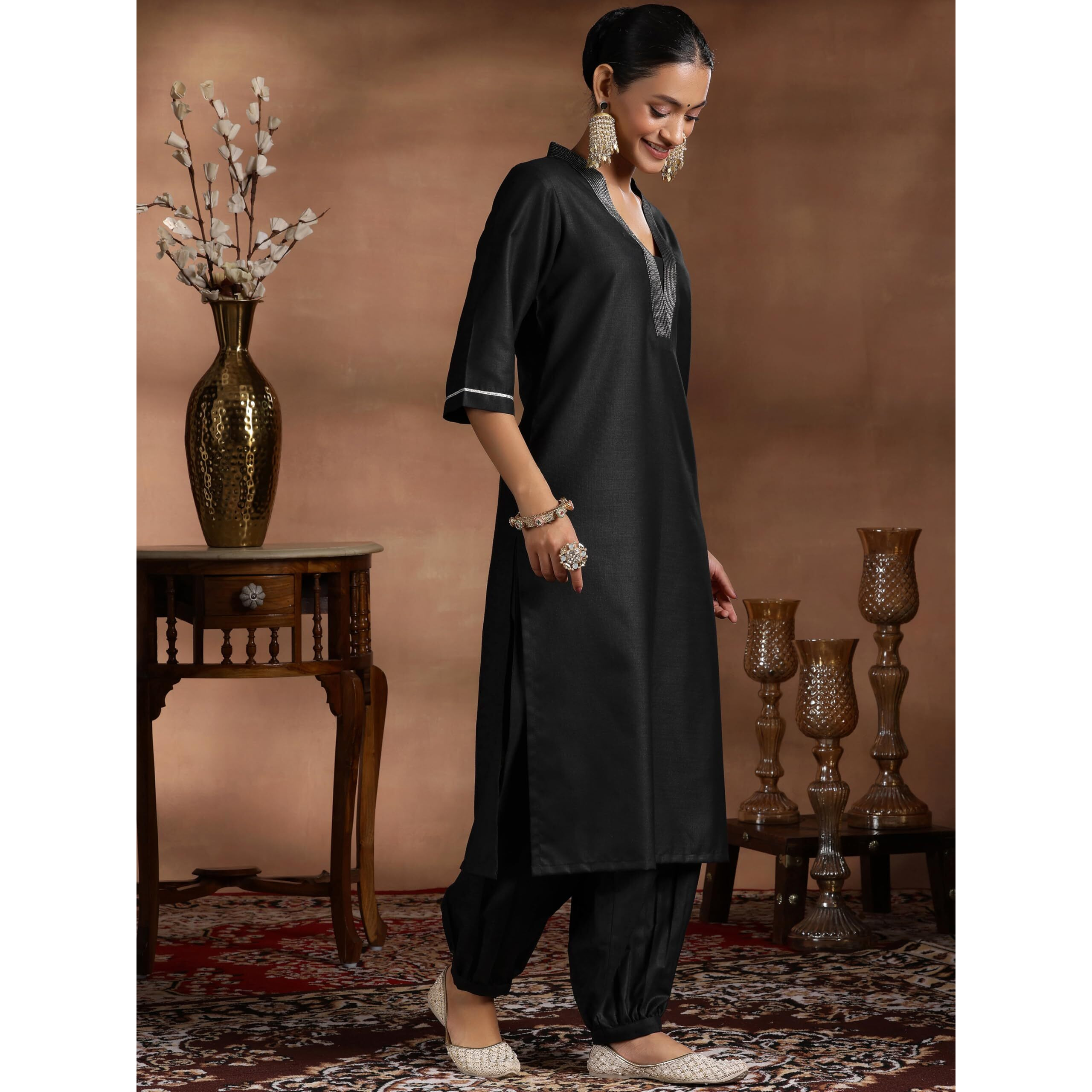 Libas Women's Silk Blend Kurta Set (39059_Black