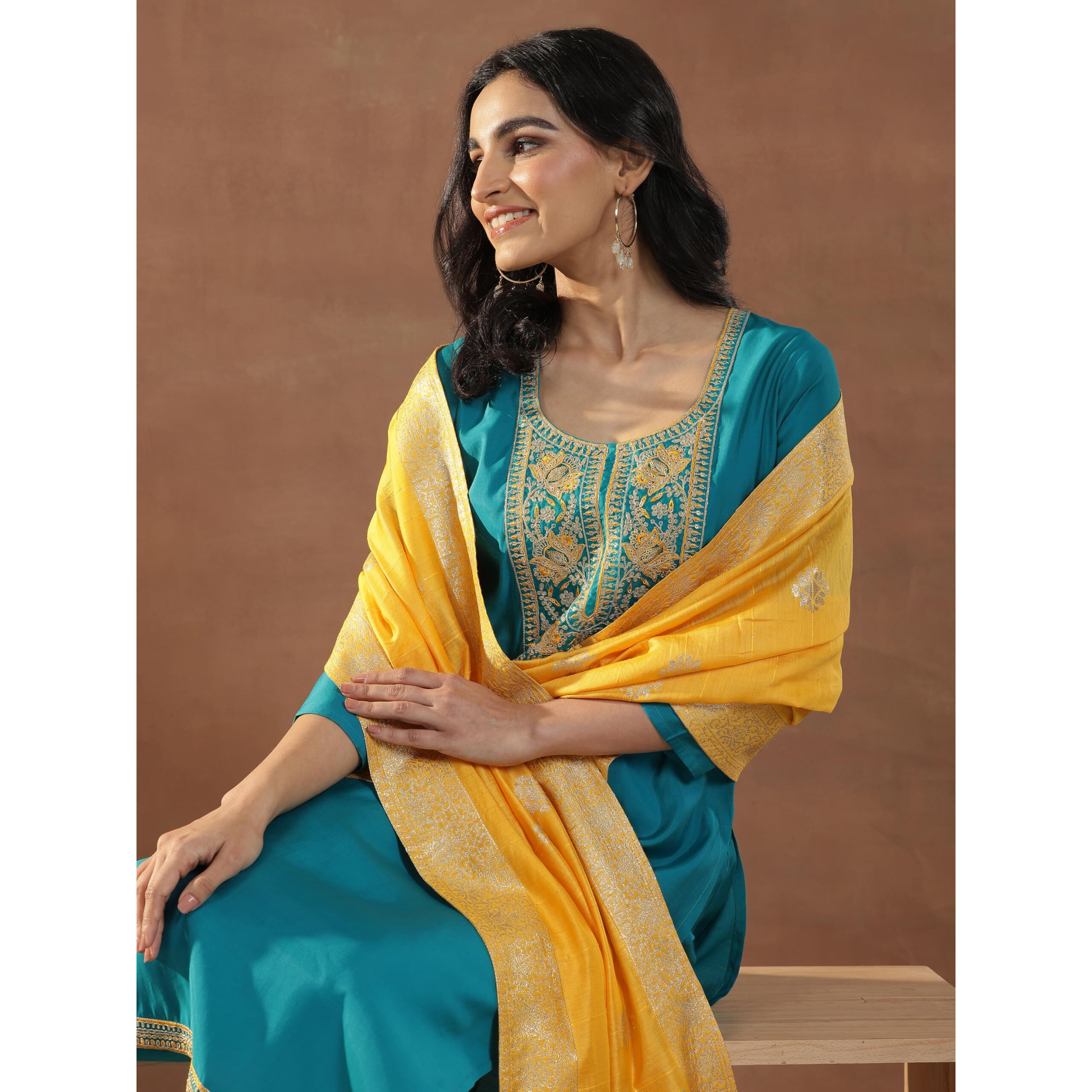 Libas Women's Silk Blend Kurta Set (Gs1000_Green_Xl)
