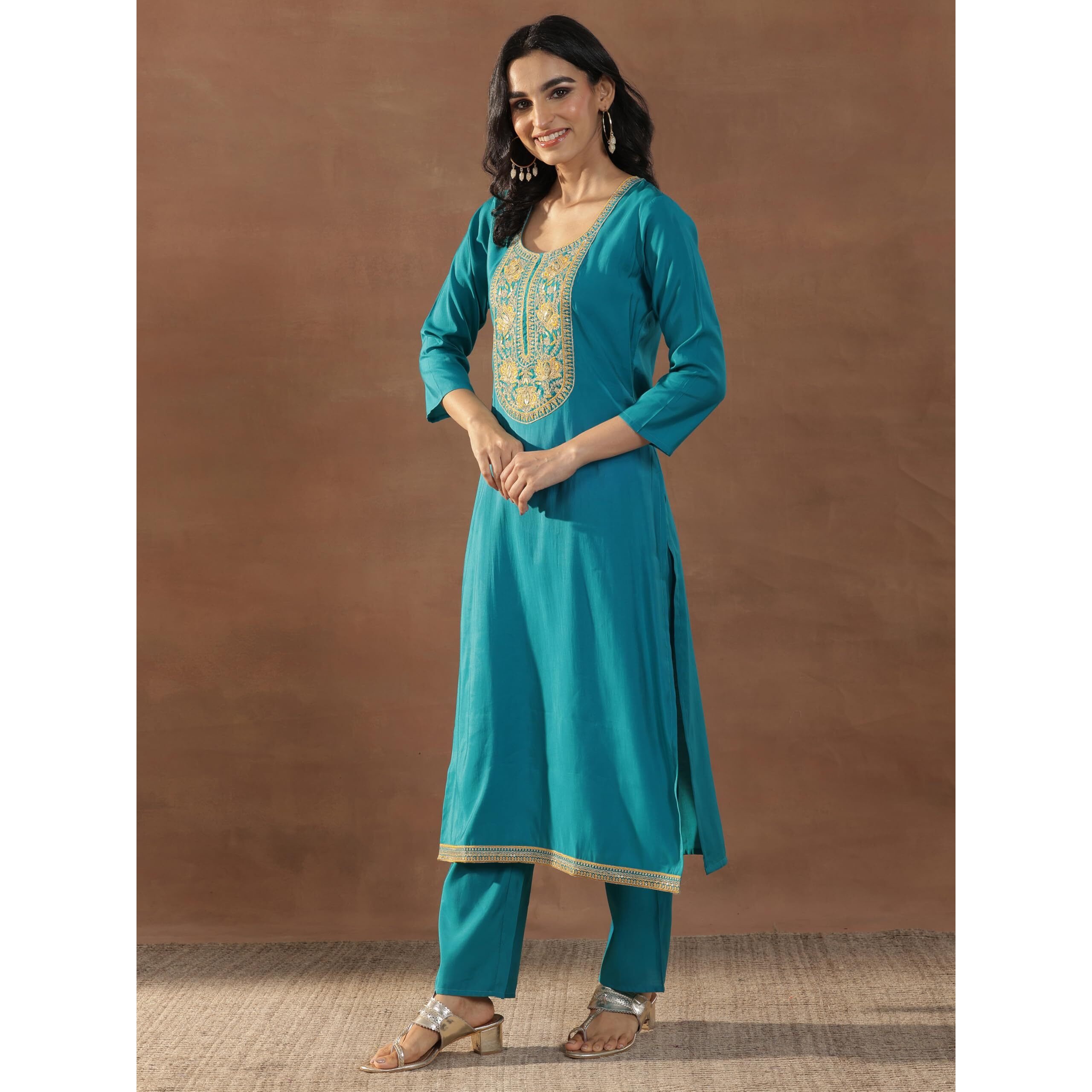 Libas Women's Silk Blend Kurta Set (Gs1000_Green_Xl)