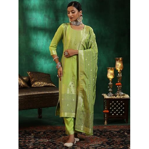 Libas Women's Silk Blend Kurta Set (49277_Green
