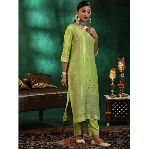 Libas Women's Silk Blend Kurta Set (49277_Green