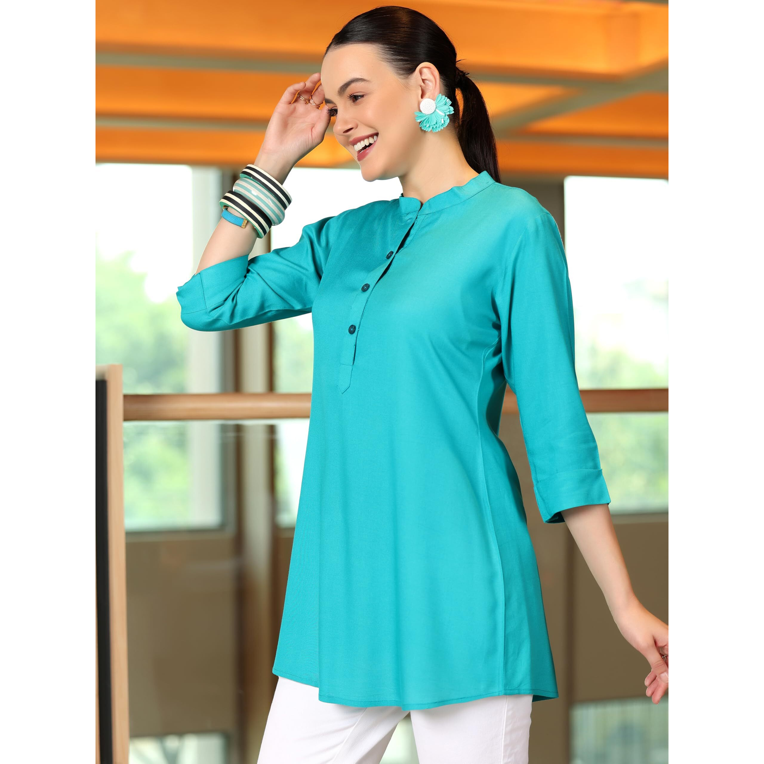 Libas Women's Straight Tunics (58215_Rama Turquoise Blue