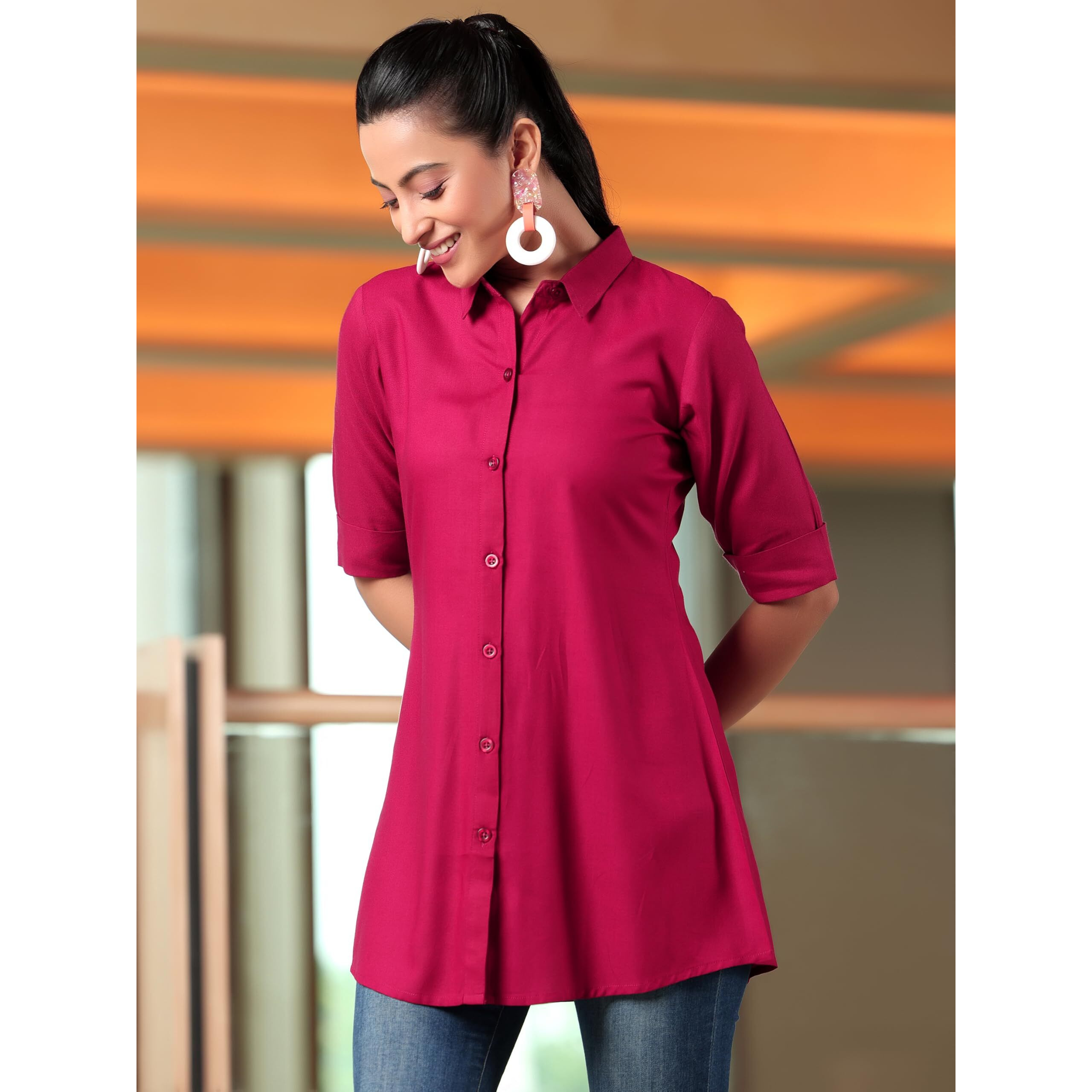 Libas Women's Viscose Rayon A-Line Kurtis (58219_Maroon