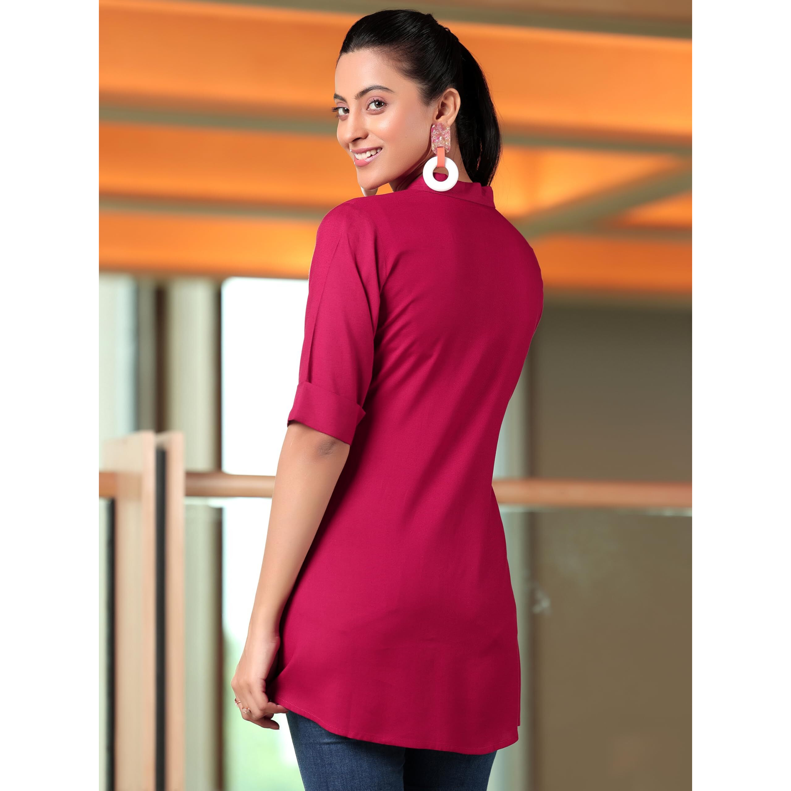 Libas Women's Viscose Rayon A-Line Kurtis (58219_Maroon