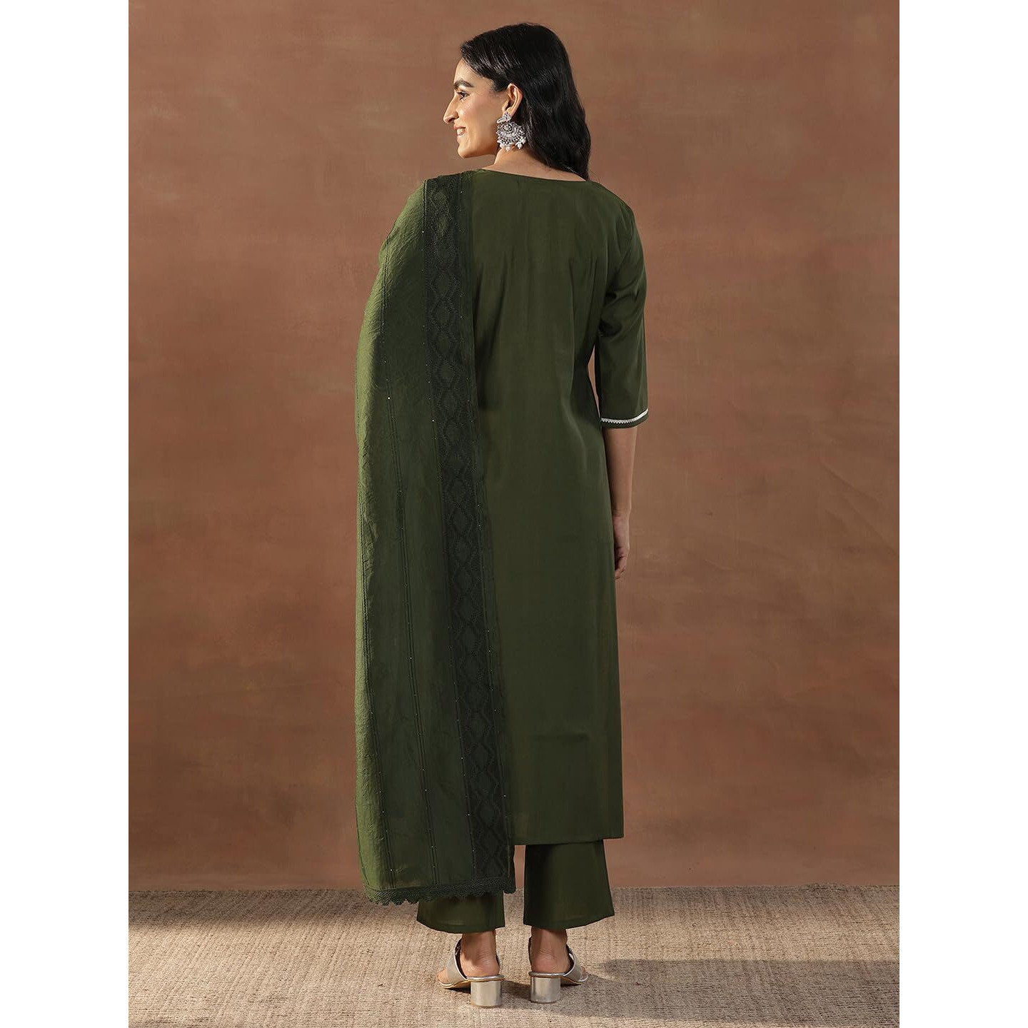 Libas Women's Silk Blend Kurta Set (Gs1028_Olive_S)