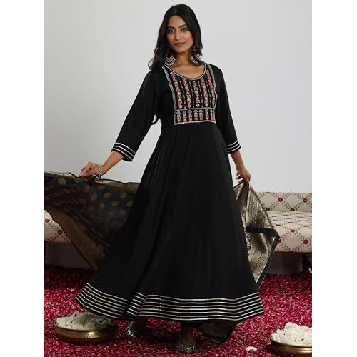 Libas Black Viscose Rayon Yoke Design Kurta Sets For Women