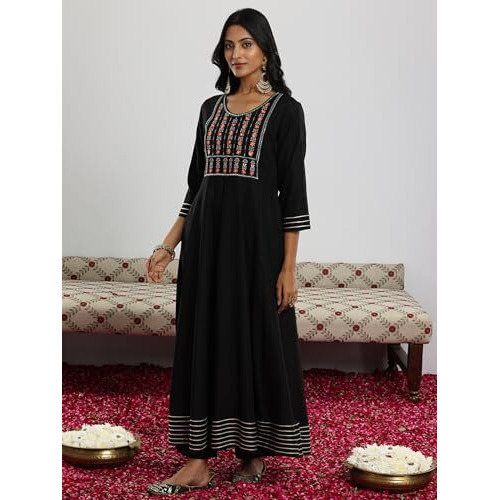 Libas Black Viscose Rayon Yoke Design Kurta Sets For Women