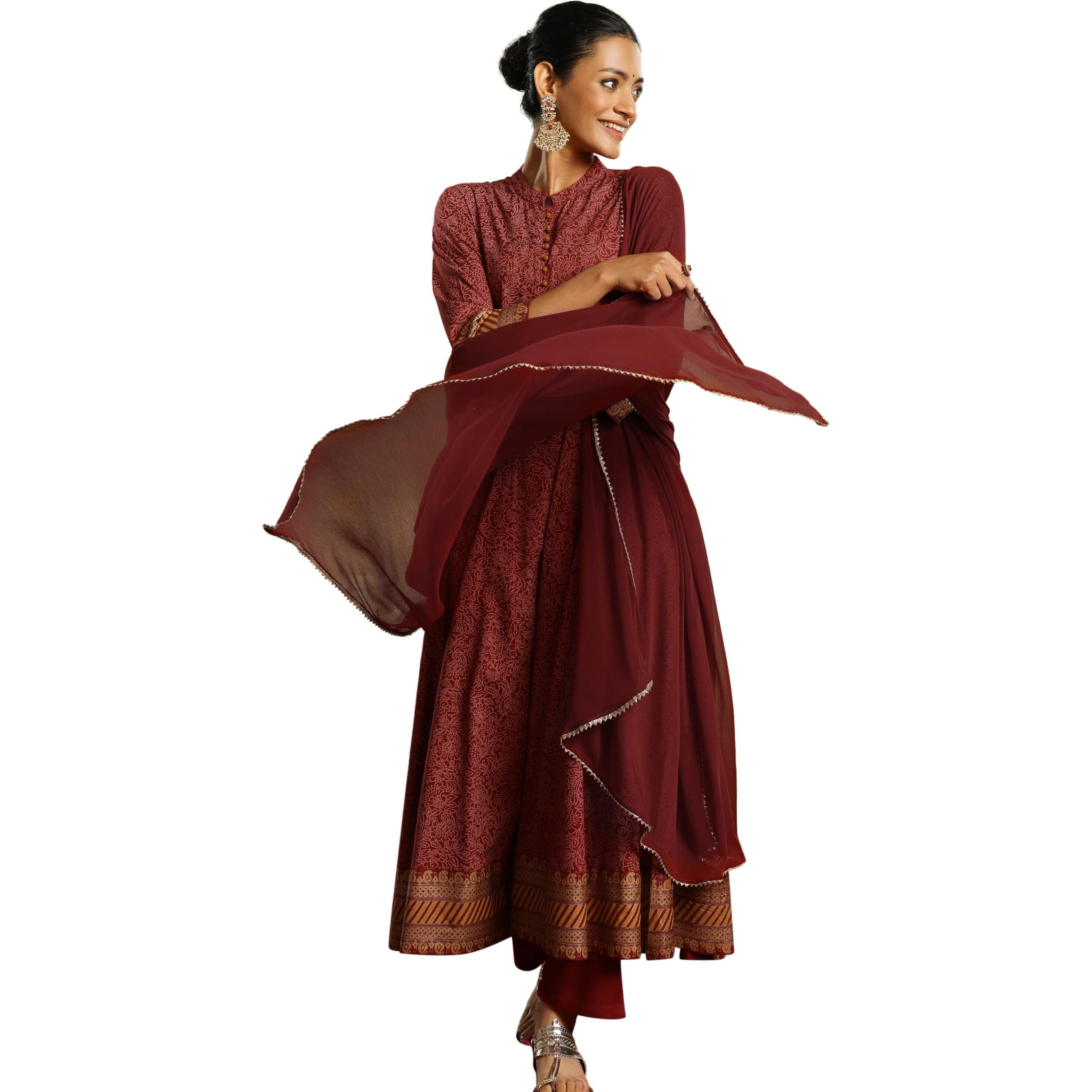 Libas Women's Viscose Rayon Printed Kurta Set (49424, Maroon, Xs