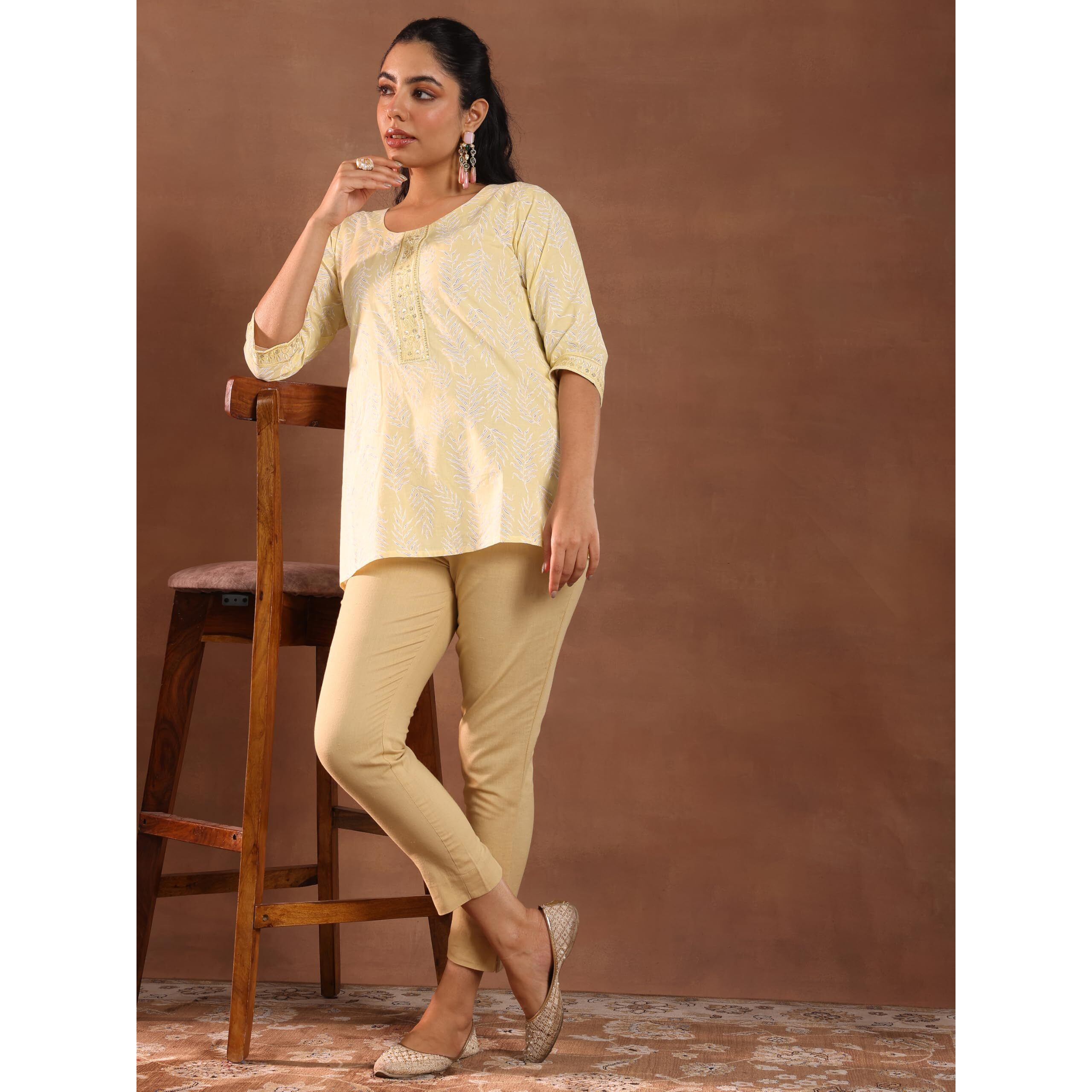 Libas Women's Cotton Printed Regular Kurti (29326 Yellow