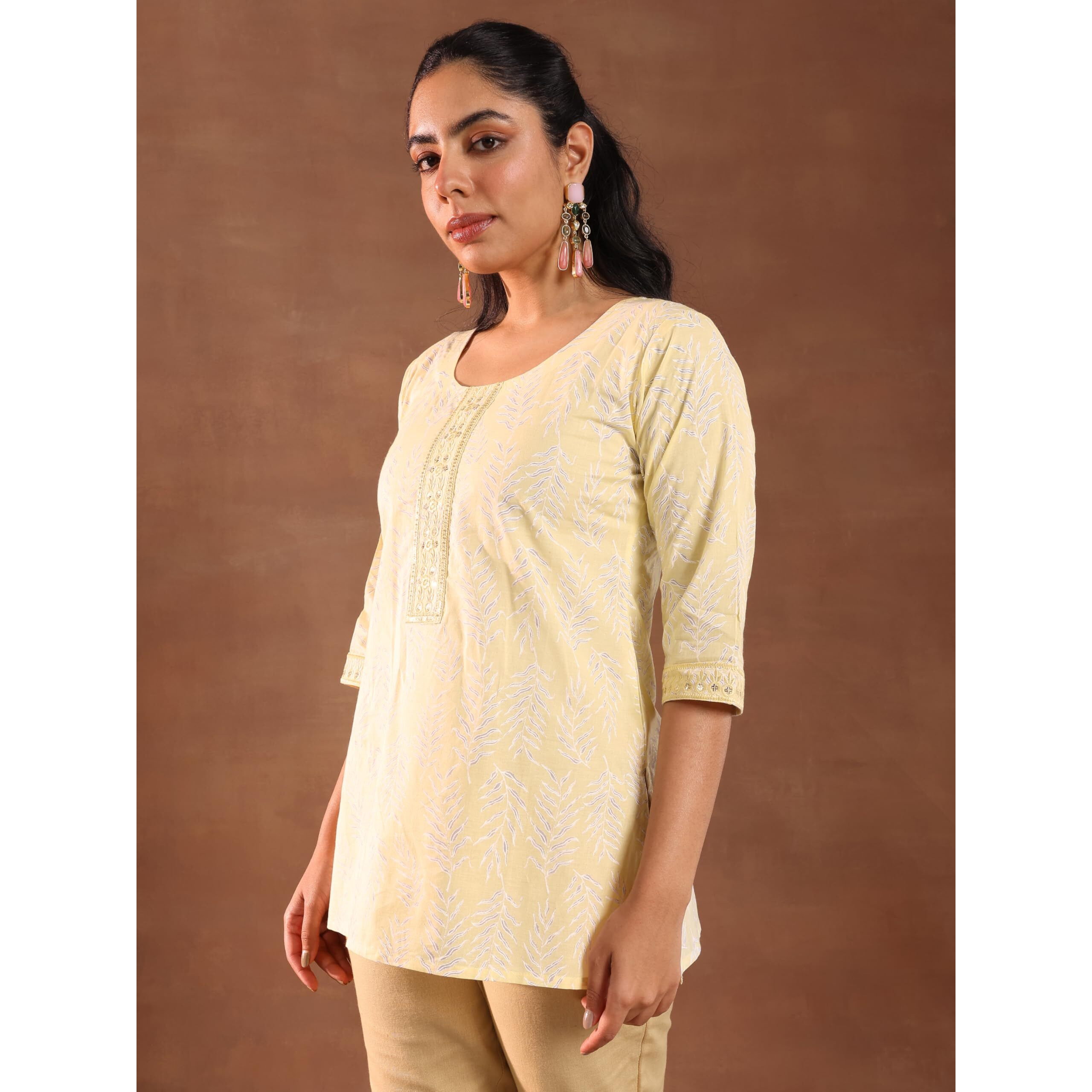 Libas Women's Cotton Printed Regular Kurti (29326 Yellow