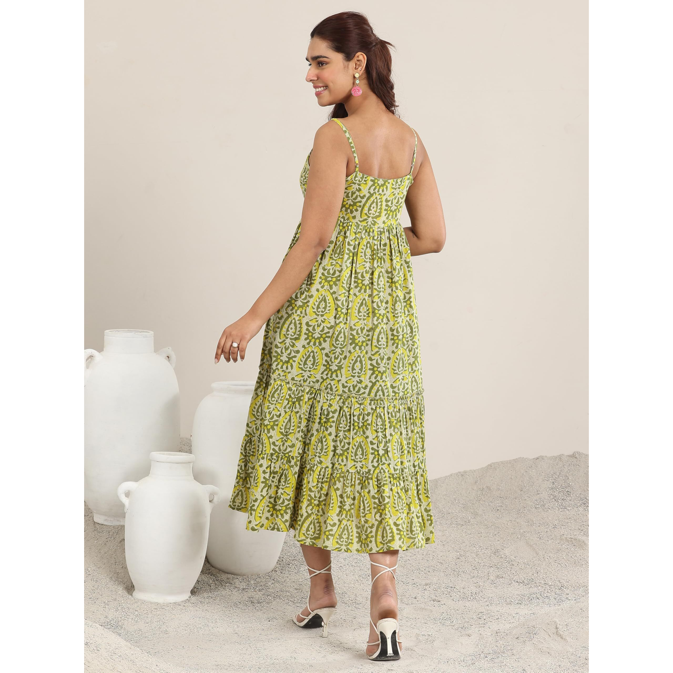 Libas Women's Cotton Fit And Flare Maxi Dress (29437O_Olive_Xl)
