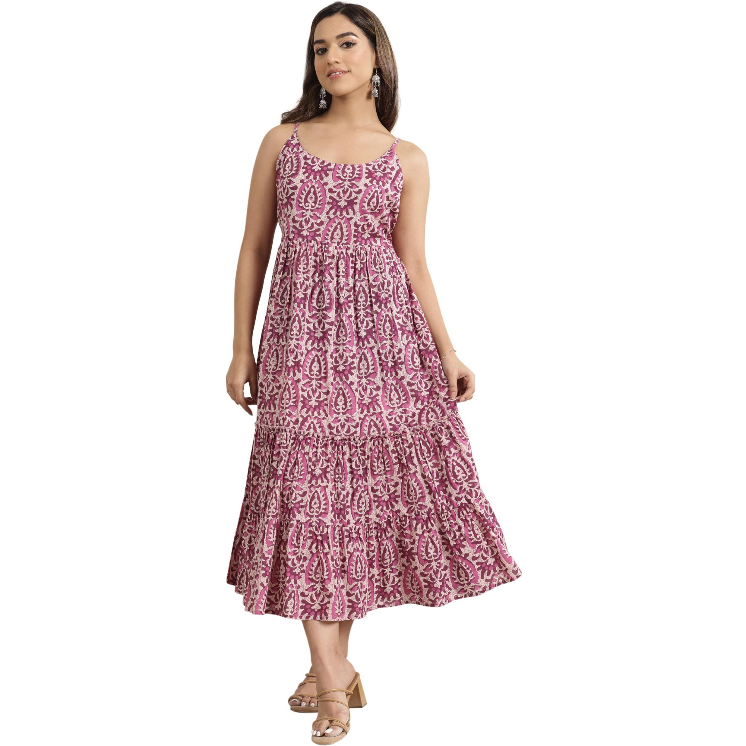 Libas Women's Cotton Fit And Flare Maxi Dress (29438O_Mauve_Xxl)