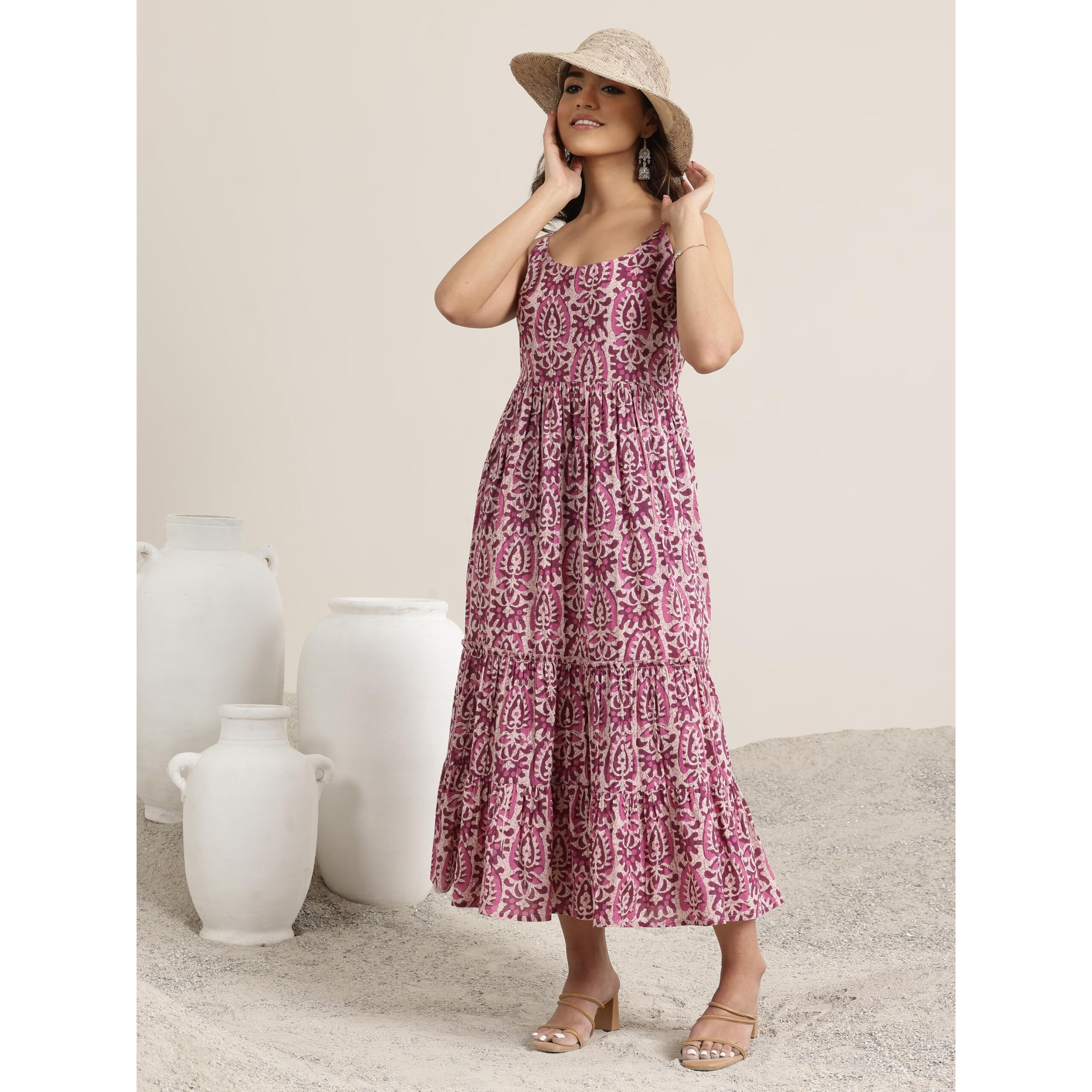 Libas Women's Cotton Fit And Flare Maxi Dress (29438O_Mauve_Xxl)
