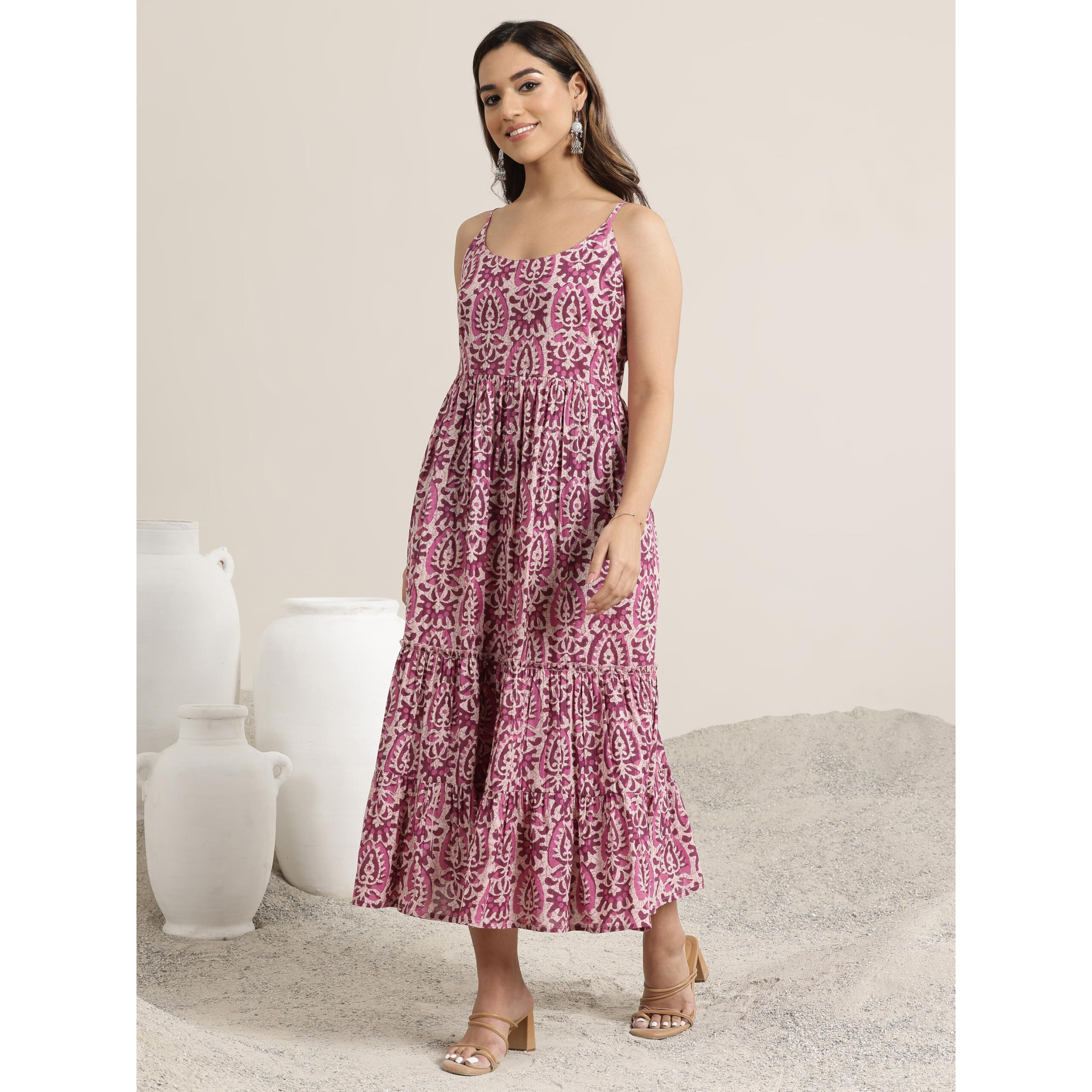 Libas Women's Cotton Fit And Flare Maxi Dress (29438O_Mauve_Xxl)