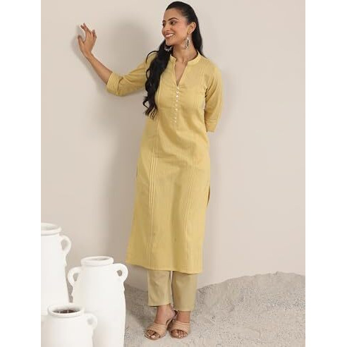 Libas Women's Cotton Printed Straight Kurta (29328O_Yellow_Xxl)