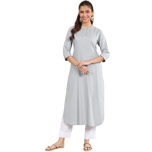 Libas Women's Cotton Blend Solid Straight Kurta (29335O_Blue