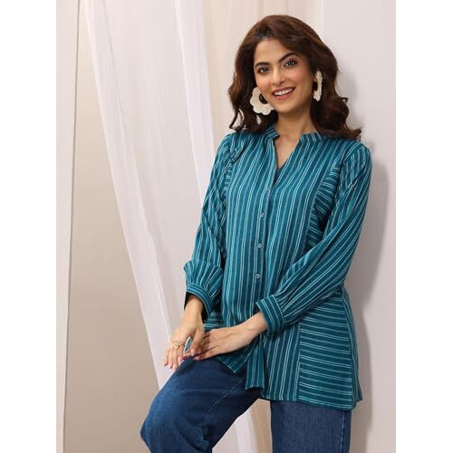 Libas Women's Cotton Blend Straight Kurtis (29356O_Teal_M)