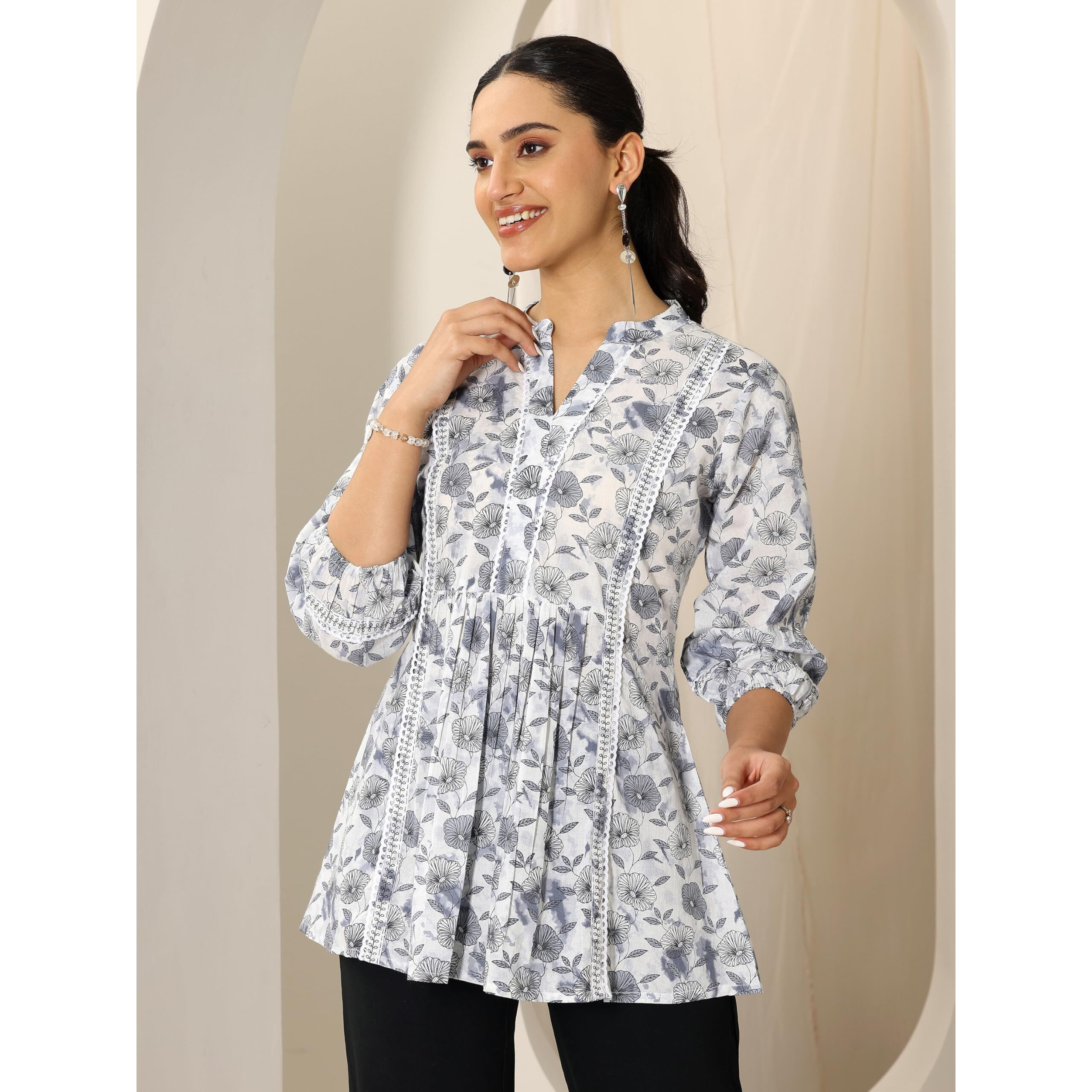 Libas Women's Cotton Floral A-Line Kurtis (29370O_Grey_Xl)