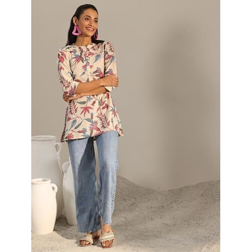Libas Women's Cotton Printed Straight Kurti (29371O_Multi_L) Multicolour