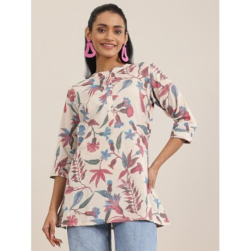 Libas Women's Cotton Printed Straight Kurti (29371O_Multi_L) Multicolour