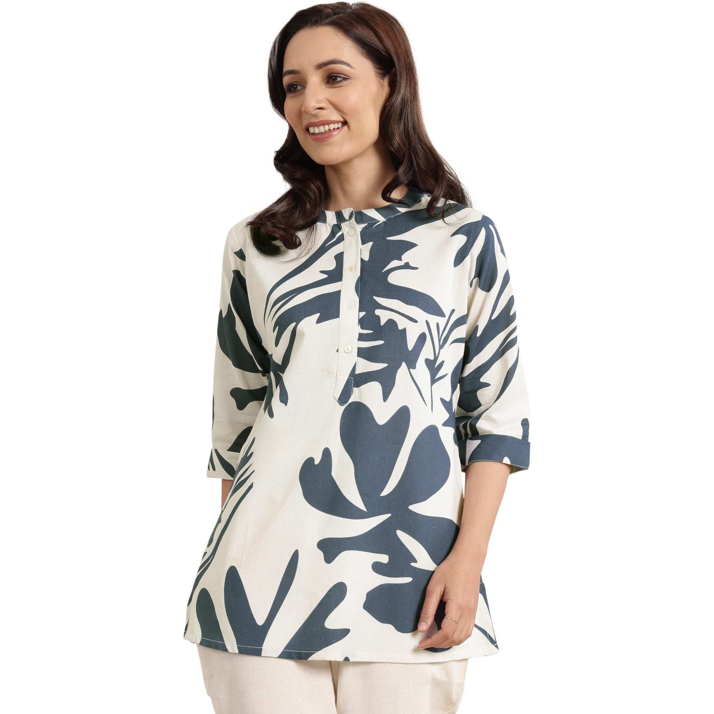 Libas Women's Cotton Abstract Straight Kurti (29373O_Grey_S)