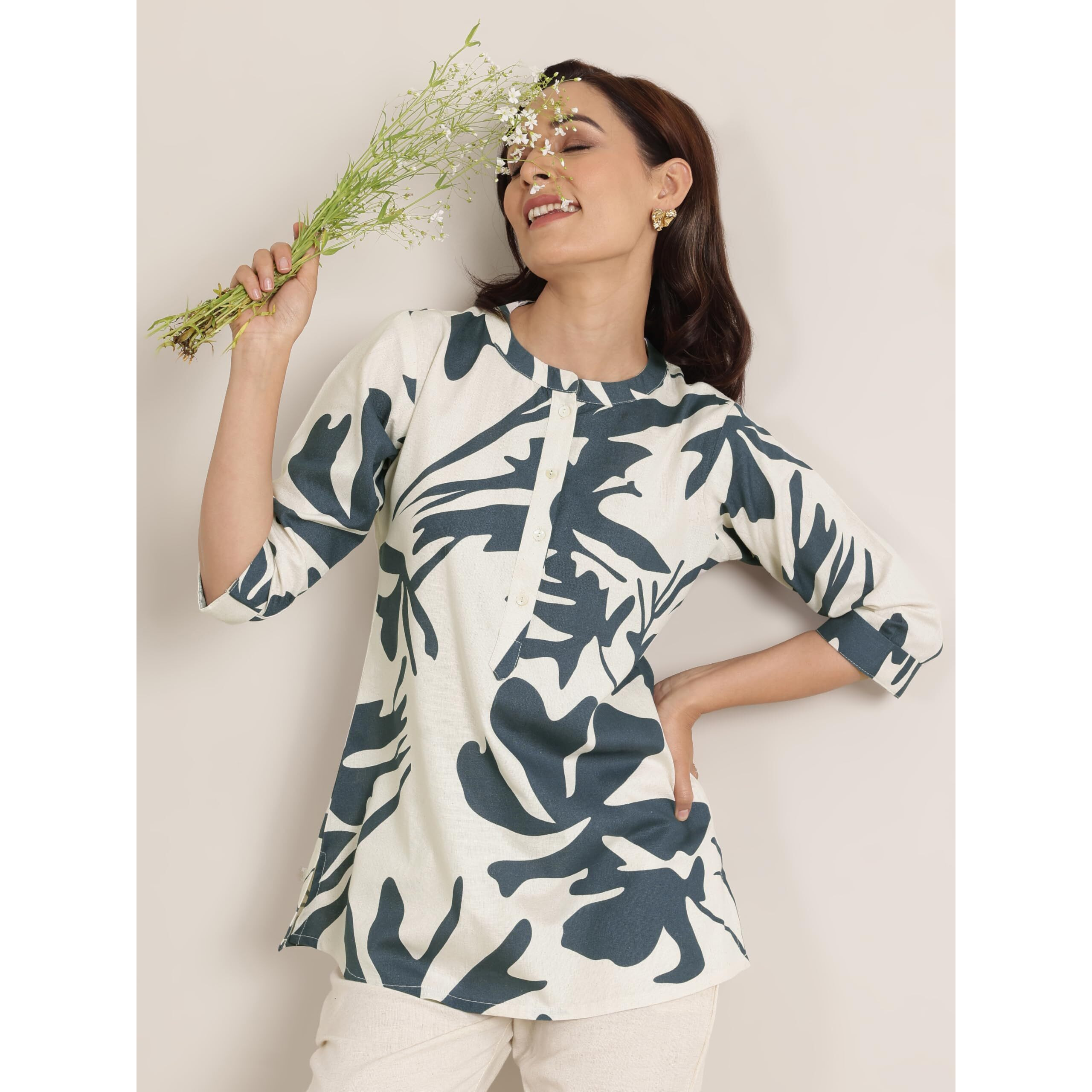 Libas Women's Cotton Abstract Straight Kurti (29373O_Grey_S)