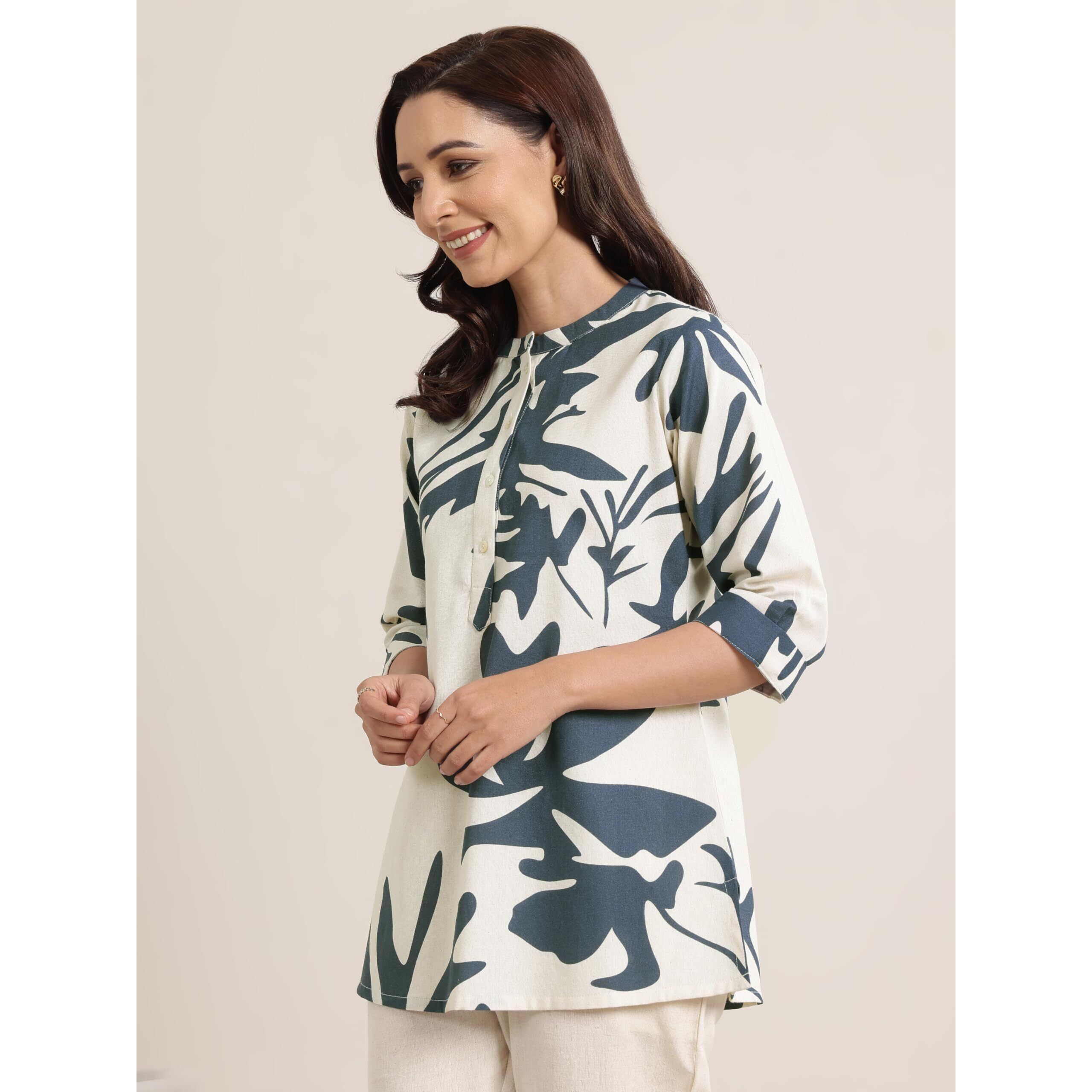 Libas Women's Cotton Abstract Straight Kurti (29373O_Grey_S)