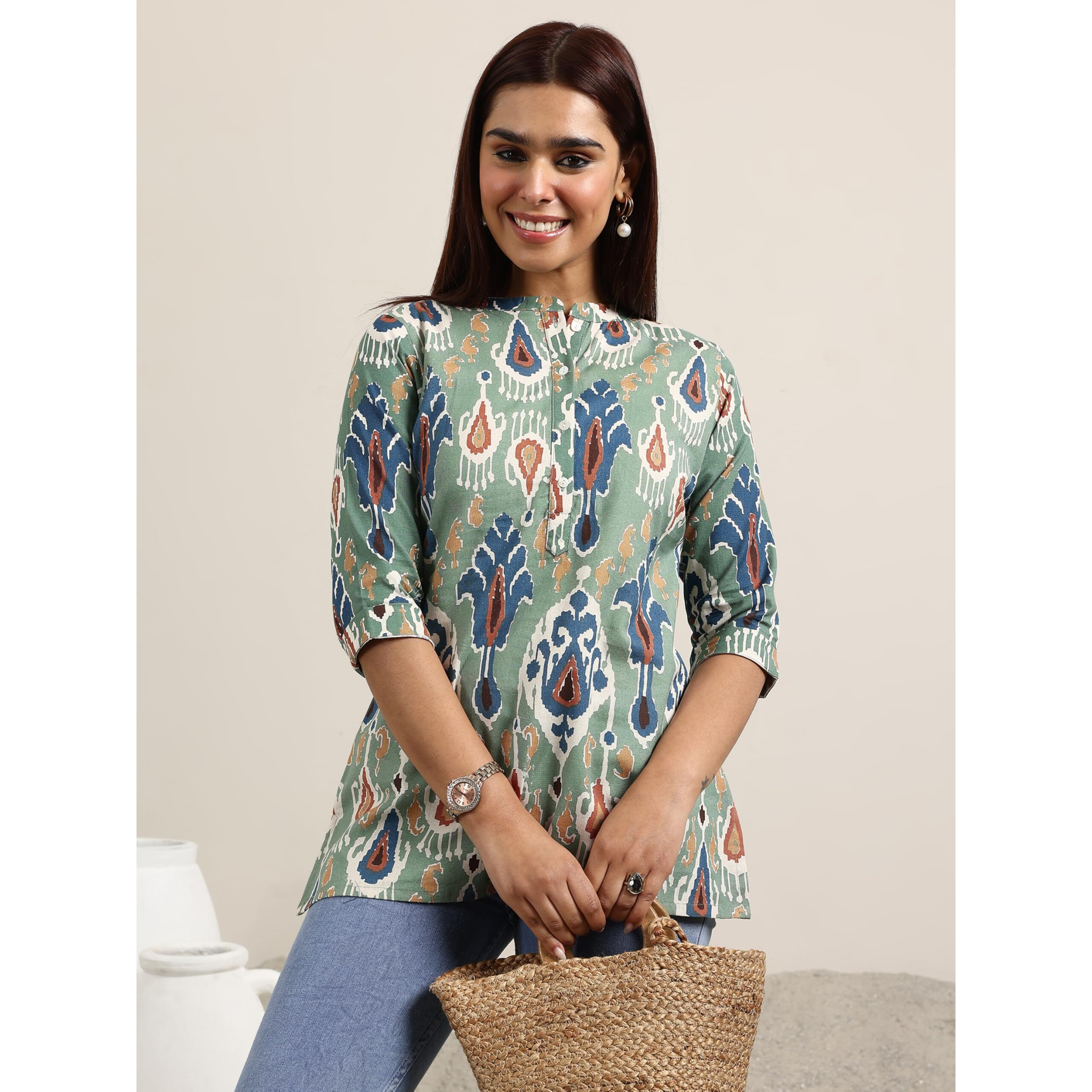 Libas Women's Cotton Ethnic Motifs Straight Kurti (29388O Green