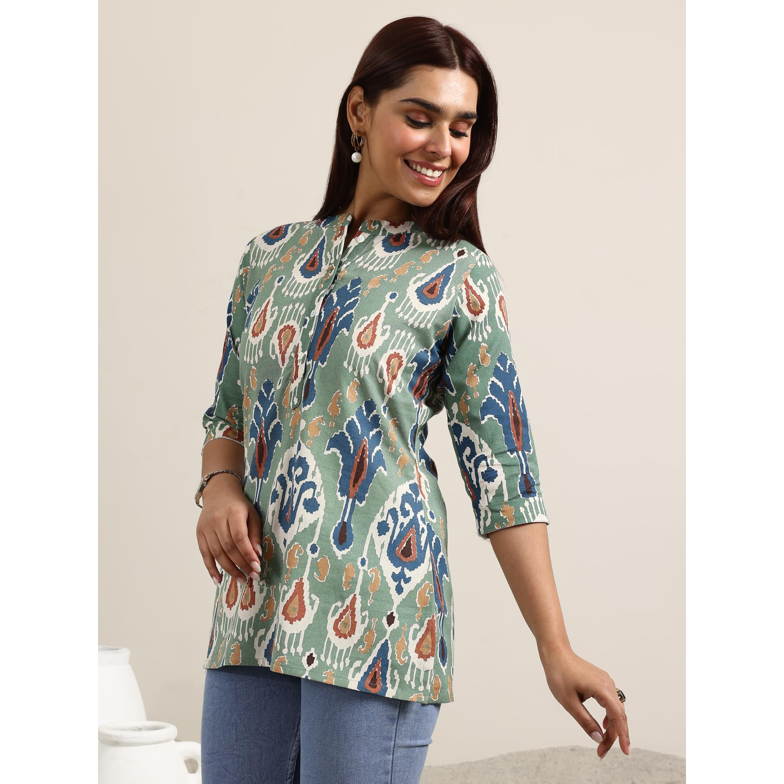 Libas Women's Cotton Ethnic Motifs Straight Kurti (29388O Green