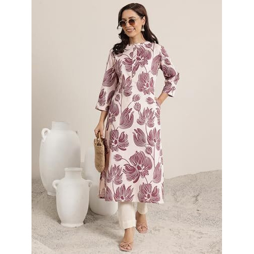 Libas Women's Cotton Kurta (29420O_Mauve_Xl)
