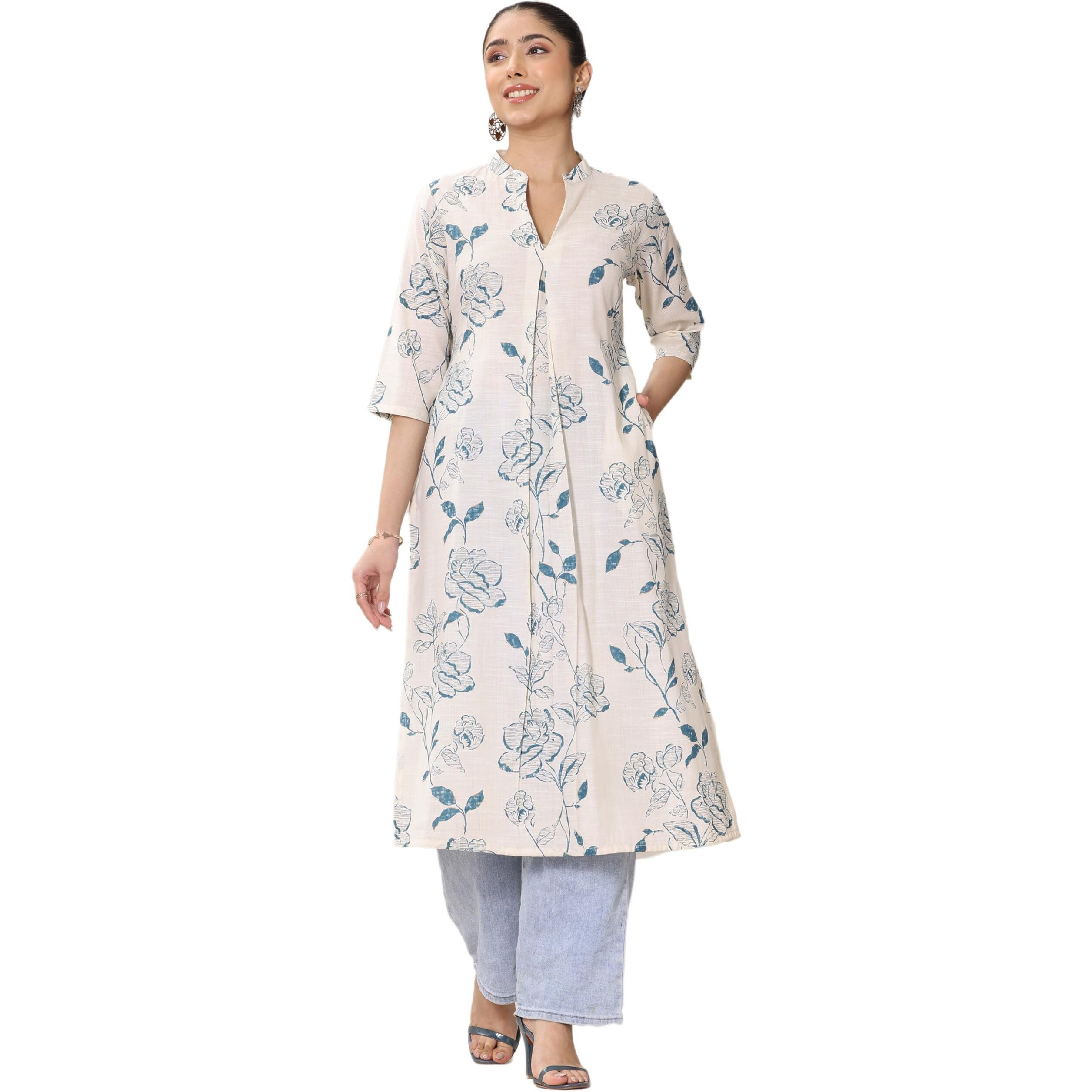 Libas Women's Cotton Blend Straight Kurtas (29423O_Blue_Xl)