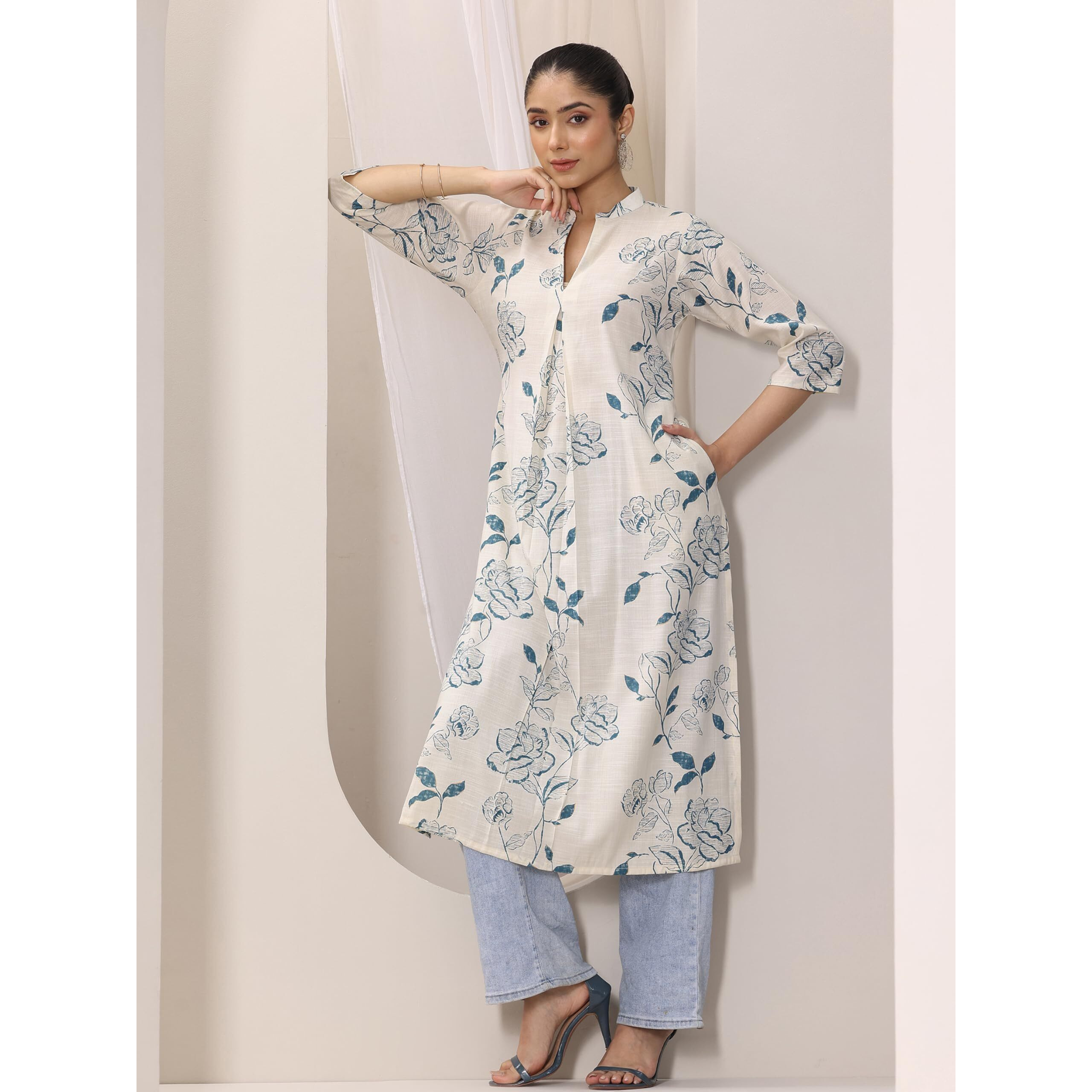 Libas Women's Cotton Blend Straight Kurtas (29423O_Blue_Xl)