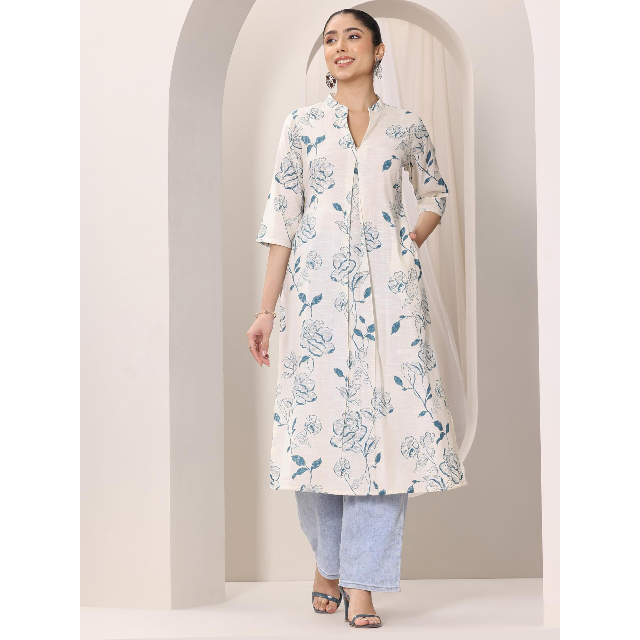 Libas Women's Cotton Blend Straight Kurtas (29423O_Blue_Xl)