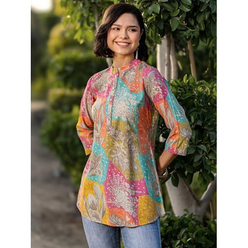 Libas Women's Silk Blend Printed Straight Kurtis (98009O_Multi_L) Multicolour