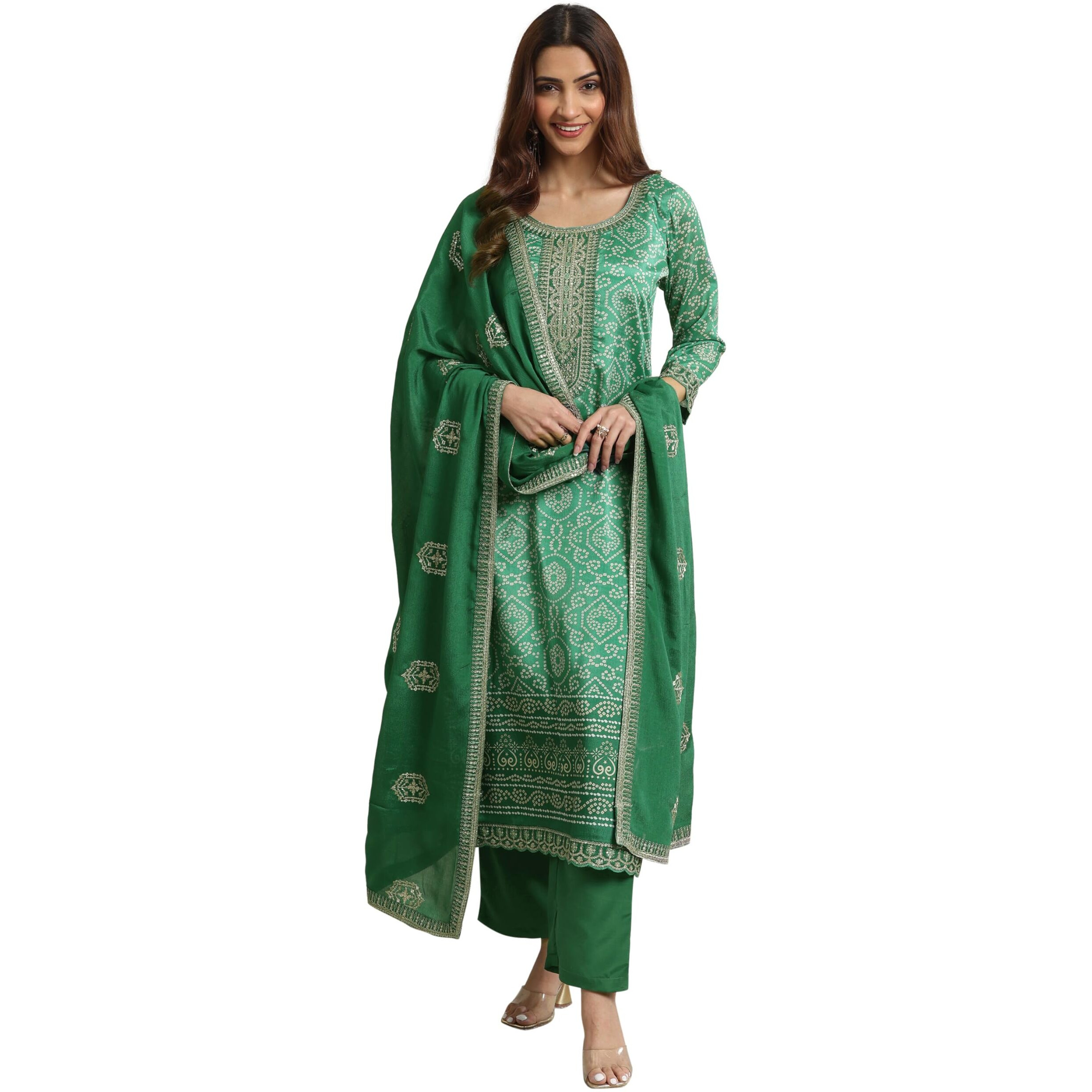 Libas Women's Chinon Kurta Sets (99069O_Green_S)
