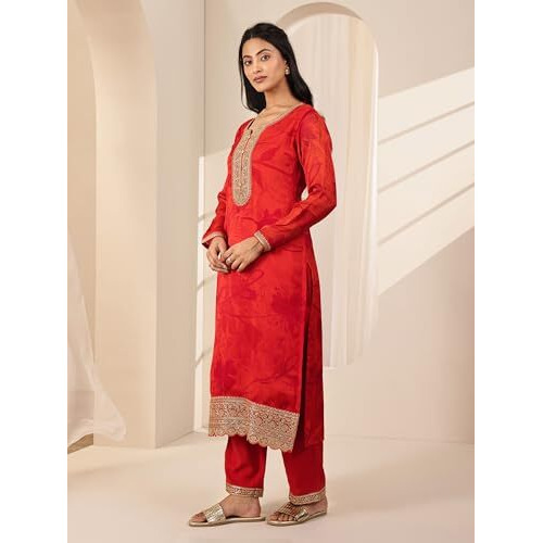 Libas Women's Silk Chiffon Kurta Sets (99079O_Orange_Xl)