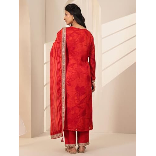 Libas Women's Silk Chiffon Kurta Sets (99079O_Orange_Xl)