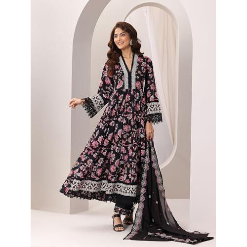 Libas Women's Cotton Anarkali Kurta Sets (99088O_Black_S)