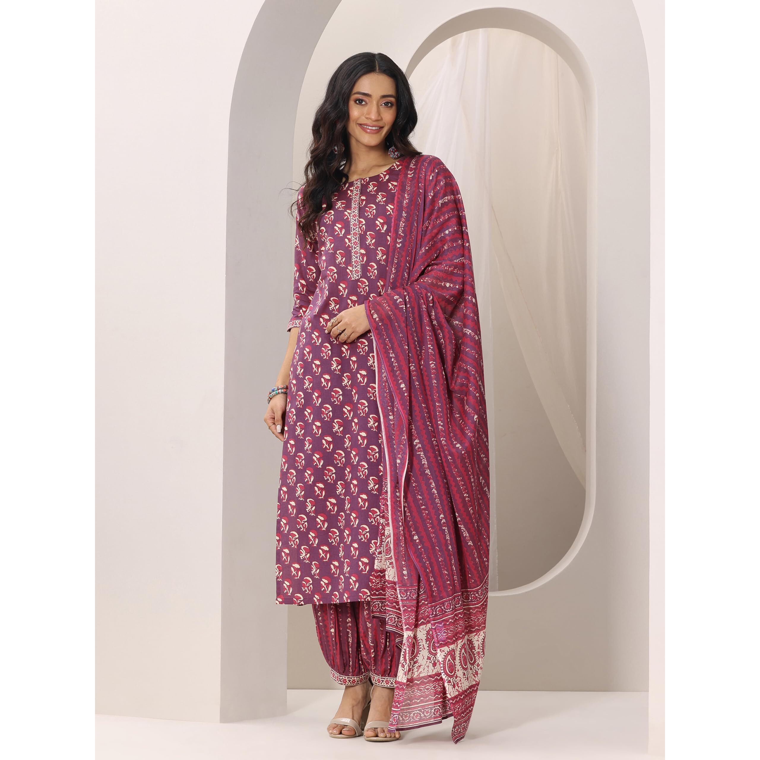 Libas Women's Cotton Kurta Sets (400045O_Mauve_M)