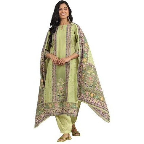 Libas Women's Silk Blend Kurta Set (400060O_Green_M)