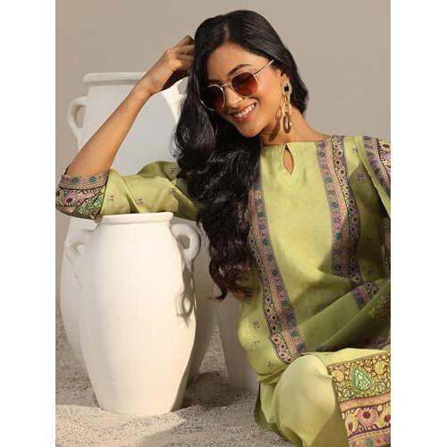 Libas Women's Silk Blend Kurta Set (400060O_Green_M)