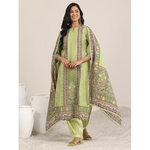 Libas Women's Silk Blend Kurta Set (400060O_Green_M)