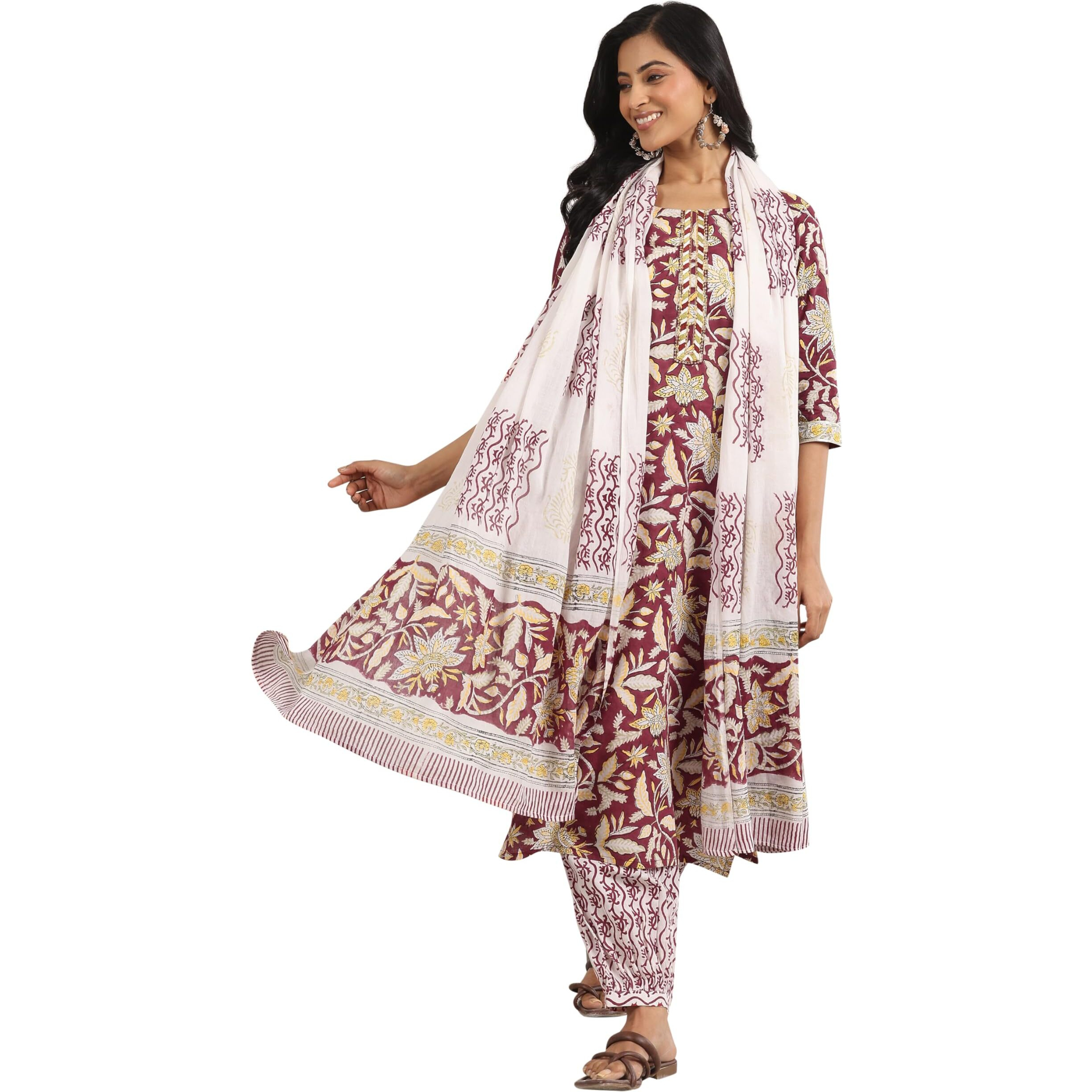 Libas Women's Cotton Kurta Set (400082O_Red_M)