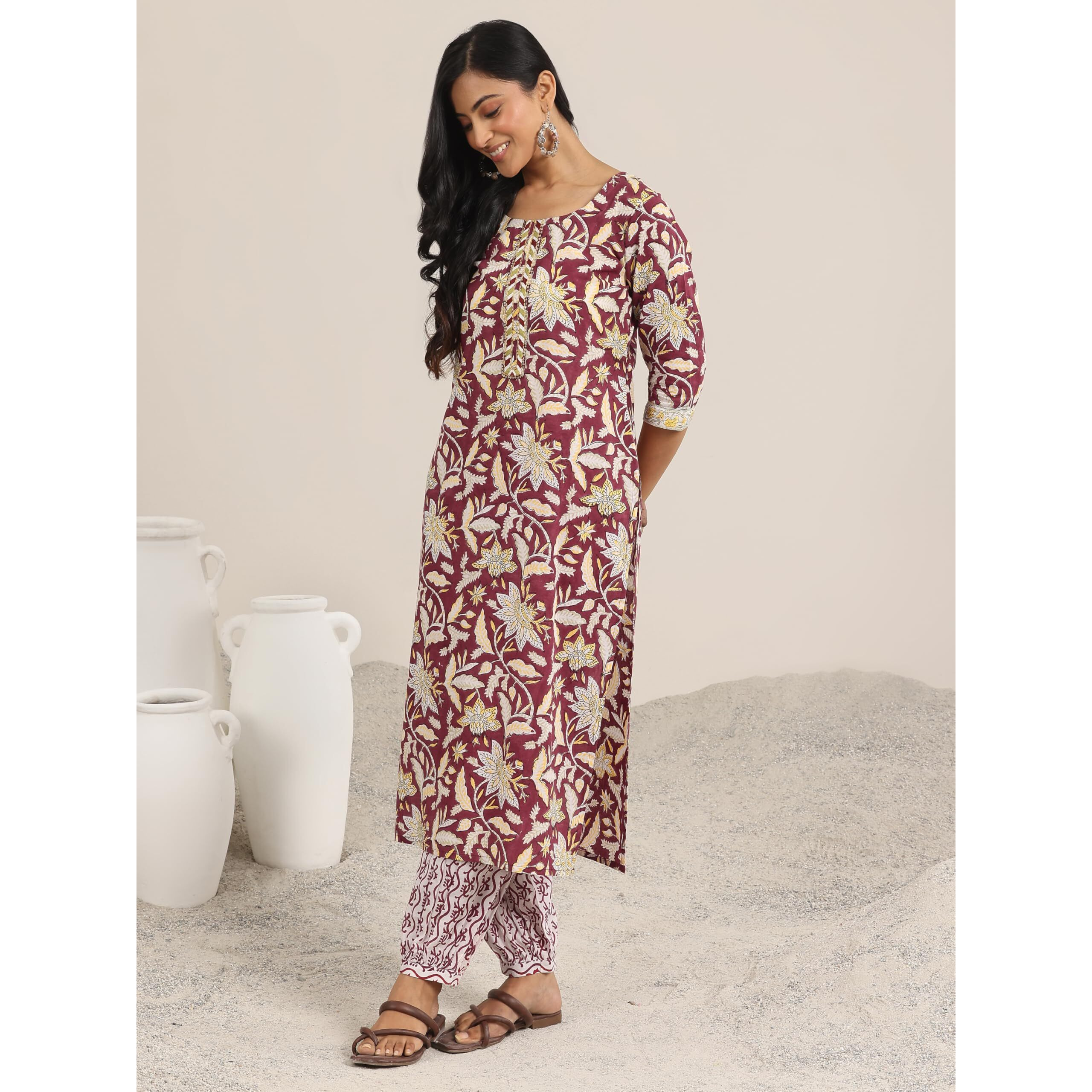 Libas Women's Cotton Kurta Set (400082O_Red_M)