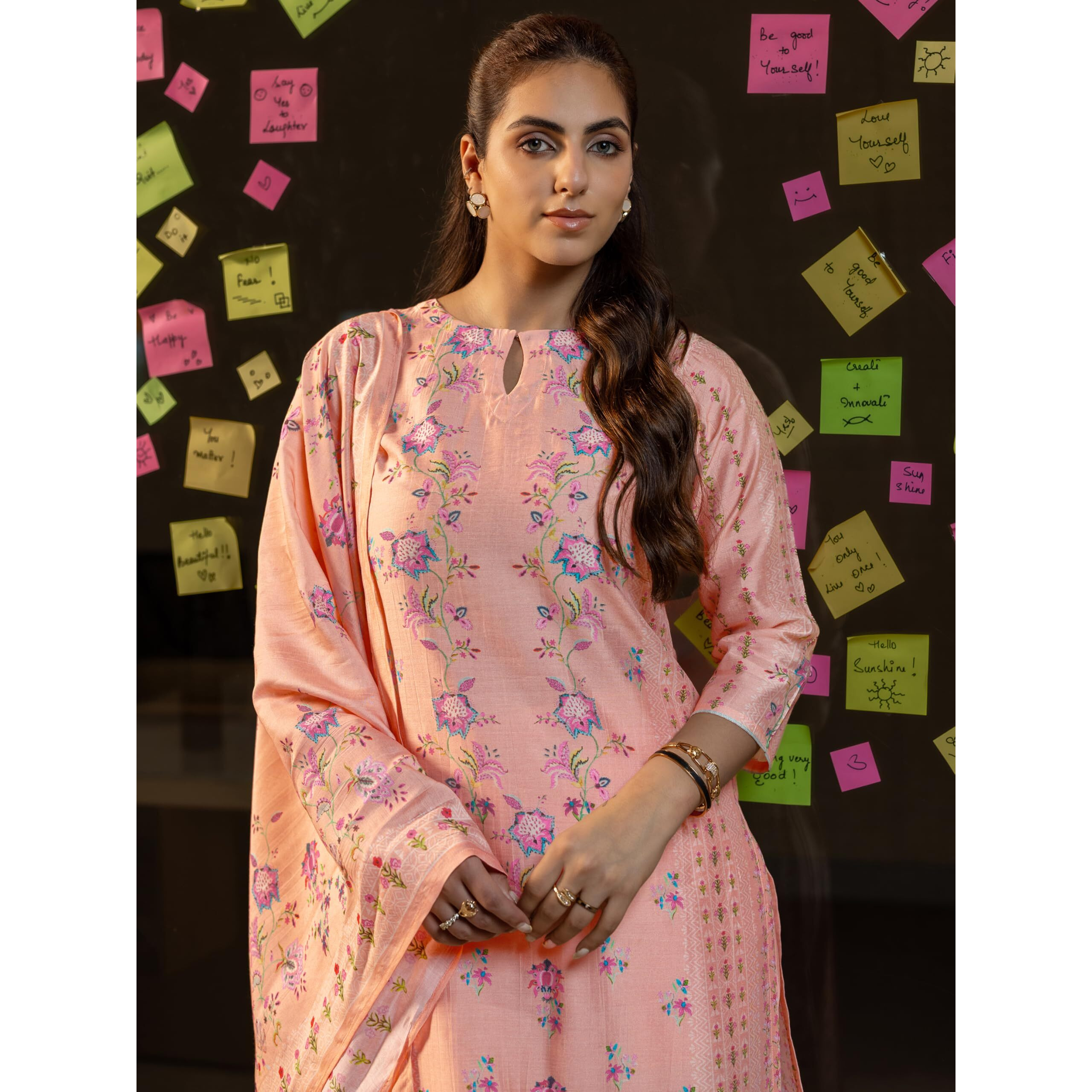 Libas Womens Printed Silk Blend Straight Kurta With Salwar And Dupatta